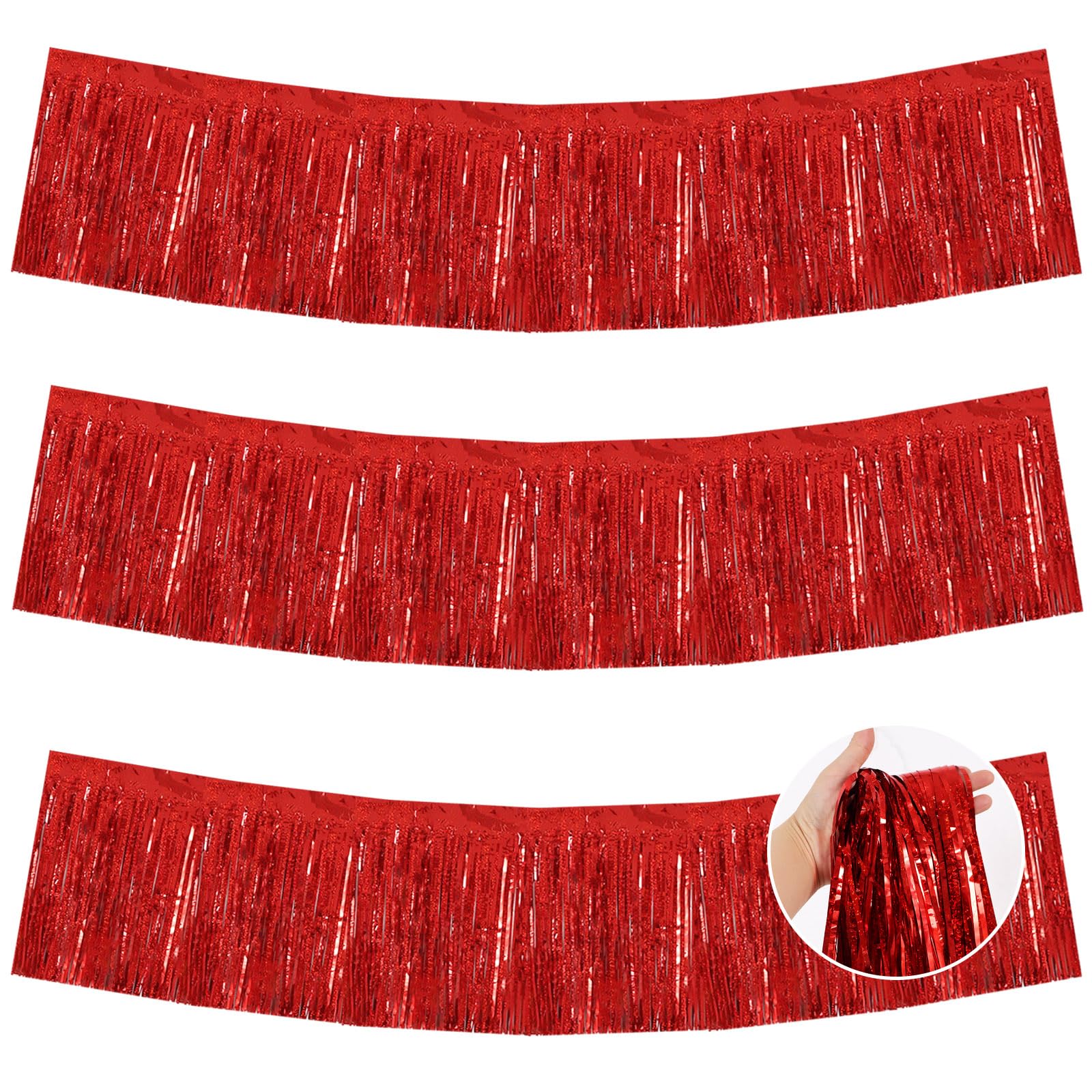 BEISHIDA Laser Red Fringe Garland Banner 30ft Wall Tinsel Foil Streamers