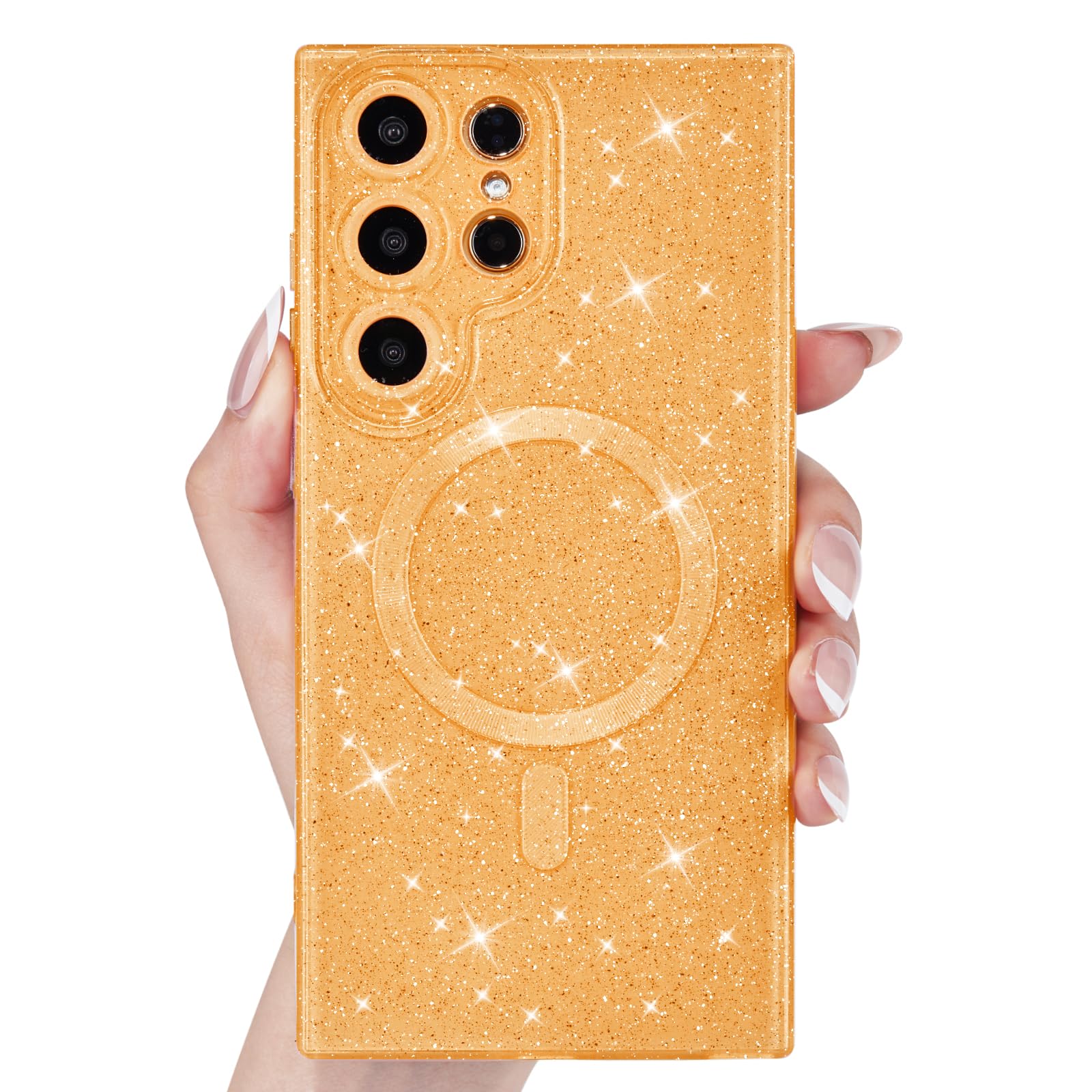 Svanove Glitter Case for Samsung Galaxy S22 Ultra Phone Case Magnetic Compatible with Magsafe, Sparkly Bling Sparkle Girly Cute Cases for Women Girl,