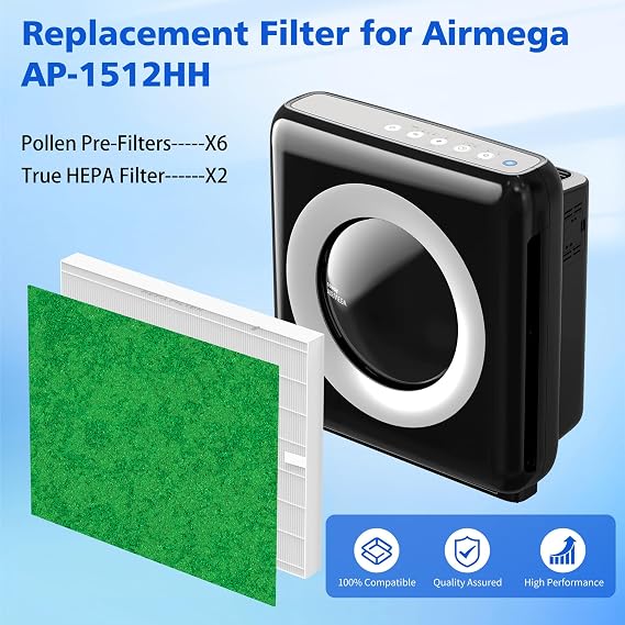 Airmega AP-1512HH フィルター Coway Airmega 1512HH 空気清浄機用 交換用 | HEPA2個と花粉フィルター6個。Airmega AP-1512HH & Airmega200M交換用フィルターに対応。