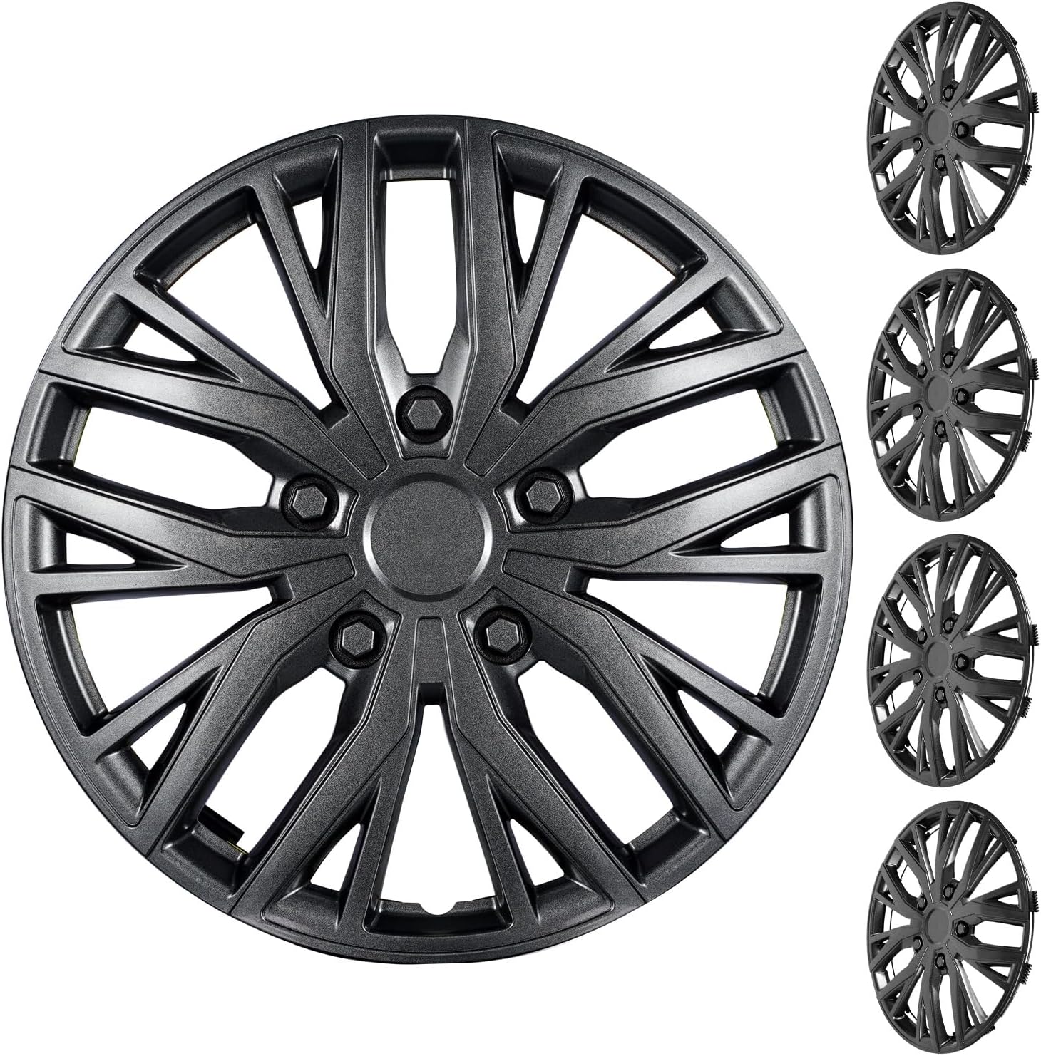 16 Inch Universal Hubcaps Wheel Covers, Snap-On Wheel Rim Covers for Cars and SUVs, Compatible with Most Steel Wheels, Set of 4 (Grey)