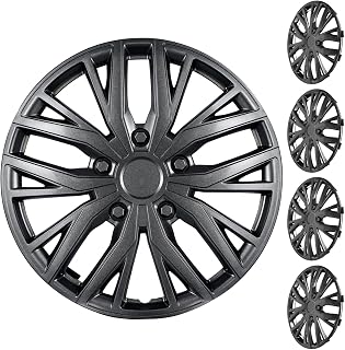 14 Inch Grey Universal Hubcaps Wheel Rim Covers, 4 Pack Snap-On Replacement Wheel Covers for Cars, Trucks and SUVs with Flat Steel Wheels (Grey)