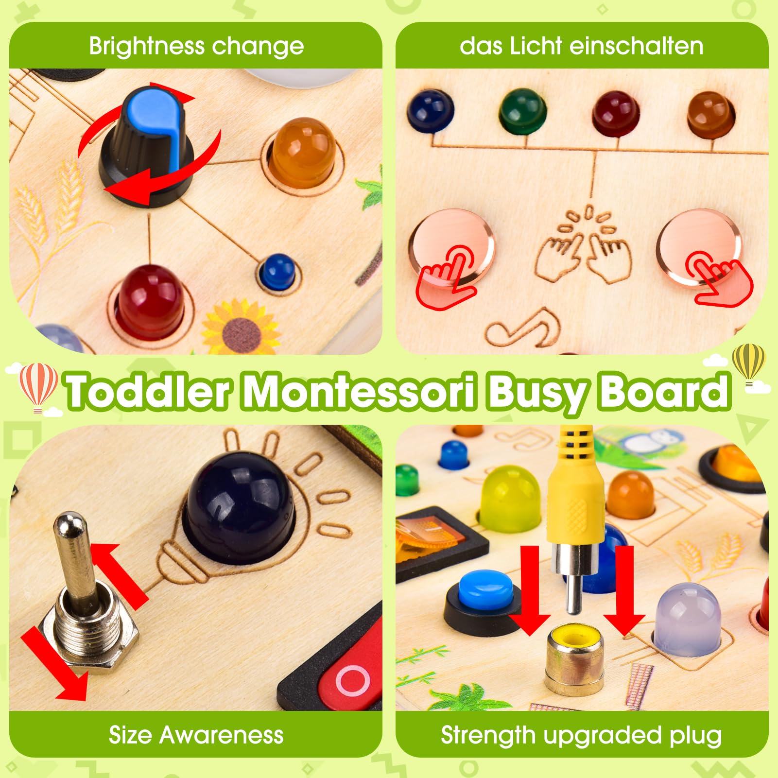 Fwiull Montessori Spielzeug ab 1 Jahr,Baby Montessori Busy Board,Activity Board Montessori ab 2 Jahr, Motorikspielzeug mit 29 LED-Lichtschalter Sensory Learning Toys Geeignet für 1 2 3 4 Jahre