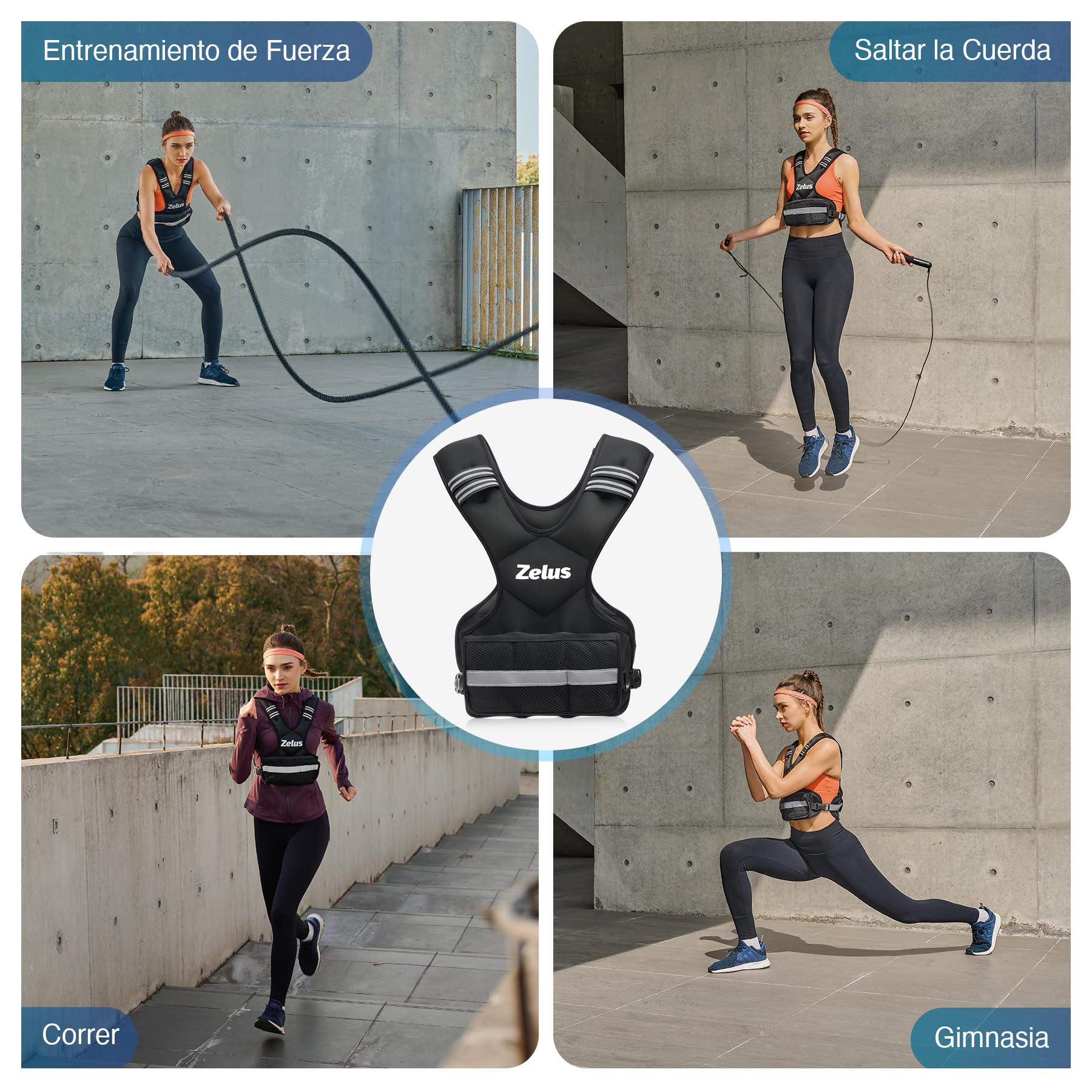 ZELUS Chaleco Lastrado de 10kg/20kg con Peso Ajustable Chaleco de Peso con 10/20 Pesos Extraíbles de 1KG para Entrenamineto de Musculación