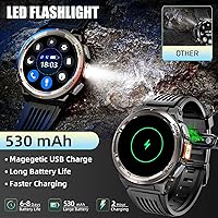 Vista 2 de Reloj inteligente militar para hombre con llamada/linterna LED, 3ATM, resistente al agua, 1.45 pulgadas, HD, resistente, táctico, con brújula