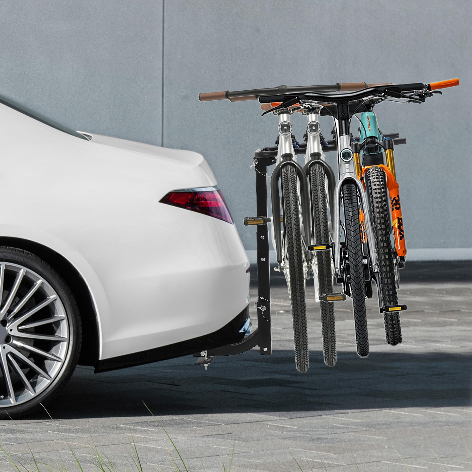 Fahrradheckträger für Auto, Fahrradträger für 4 Fahrräder mit Stabilisator und Riemen Sowie 2 Sattelsätzen, Fahrradträger für Anhängerkupplung für E-Bikes Geeignet