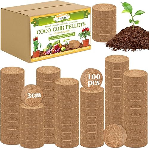 Miniatura 25 de ZeeDix Pellets de fibra de coco orgánico para macetas, 150 unidades de 1.181 in comprimida de fibra de coco para iniciación de semillas de coco