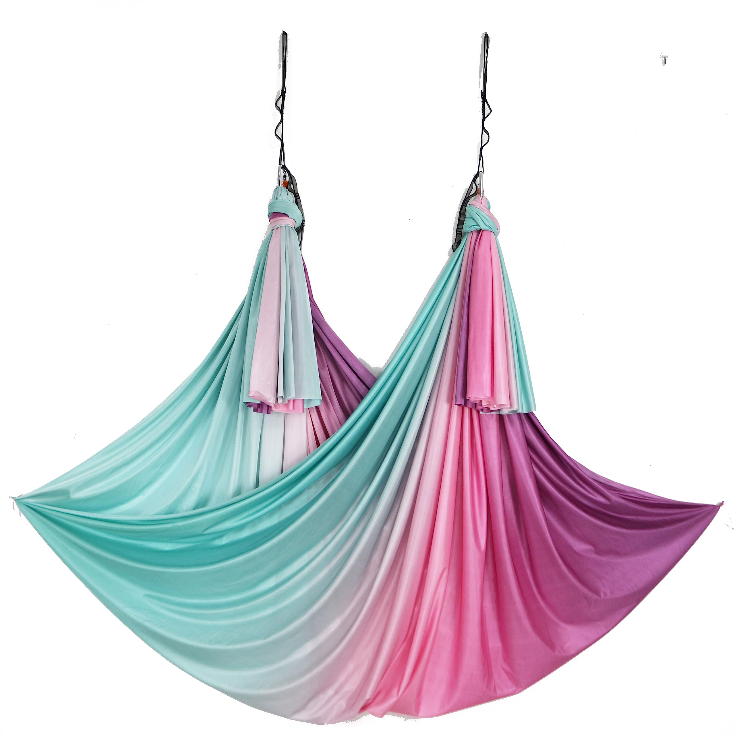 Wellsem Aerial Yoga Hammock Aerial Pilates Silk Yoga Swing Set Include Carabiners Daisy Chain, Pose Guide 5.5 Yards Set (Fabric only -Fairy)