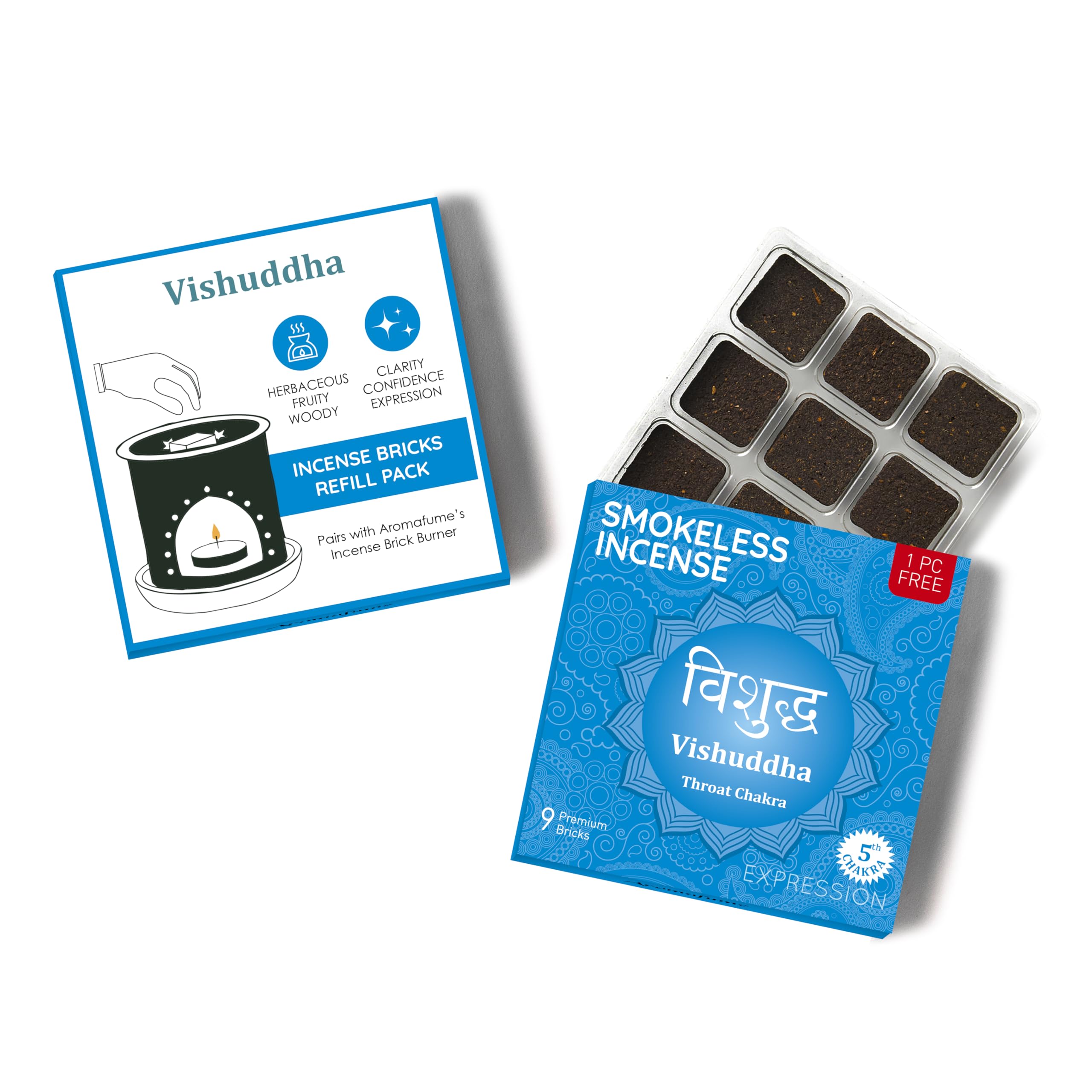 Throat Chakra Incense Brick Refill by Aromafume | 18 Bricks | Vishuddha | Smokeless Incense Set for Chakra Balance | Peppermint & Lavender Extracts | Yoga & Meditation Gifts | Non-Toxic