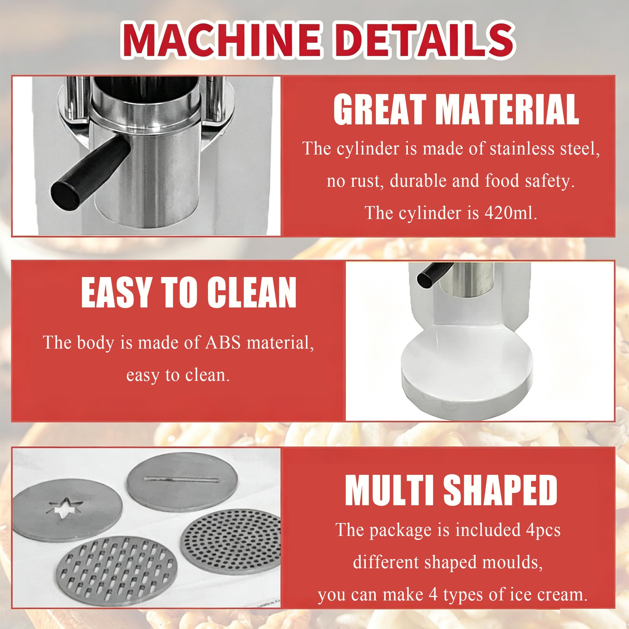 Gelatiera Spaghetti 30 L/H per Uso Professionale Red