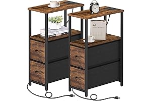 TUTOTAK Small Narrow End Table with a Charging Station and All the...