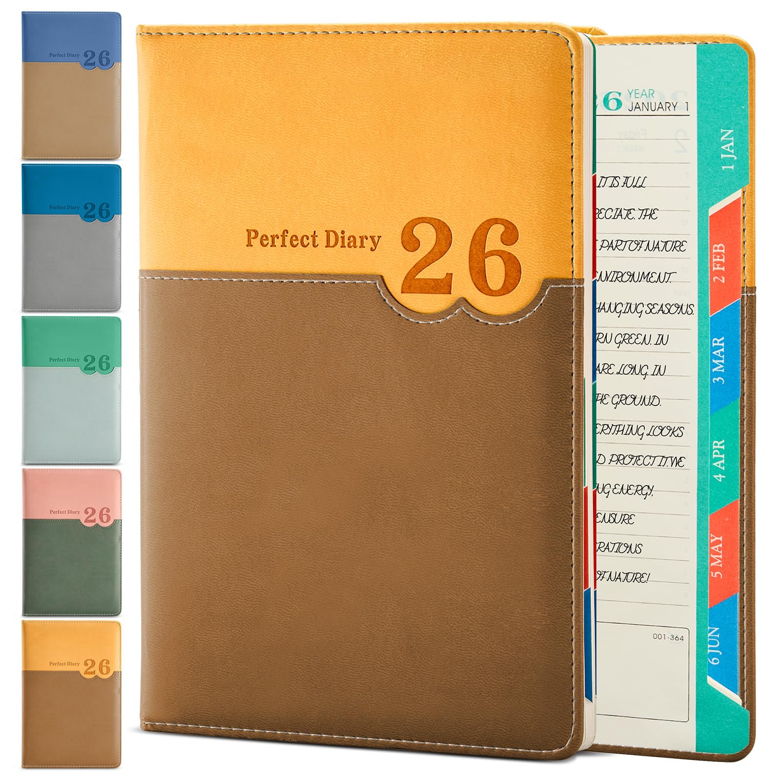 ENOMY 2026 Year Daily Planner Notebook with Text/Logo/Photo Academic Calendar Planner Journal 320 Pages Planning Notebook for Men Women Office Graduation Gifts, Yellow Brown Yellow Brown Basic