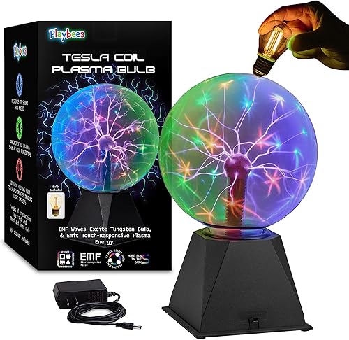 Bola de plasma colorida de 7 pulgadas Globo de bobina Tesla con efectos de rayos multicolor, accesorio de electricidad estática enchufable para