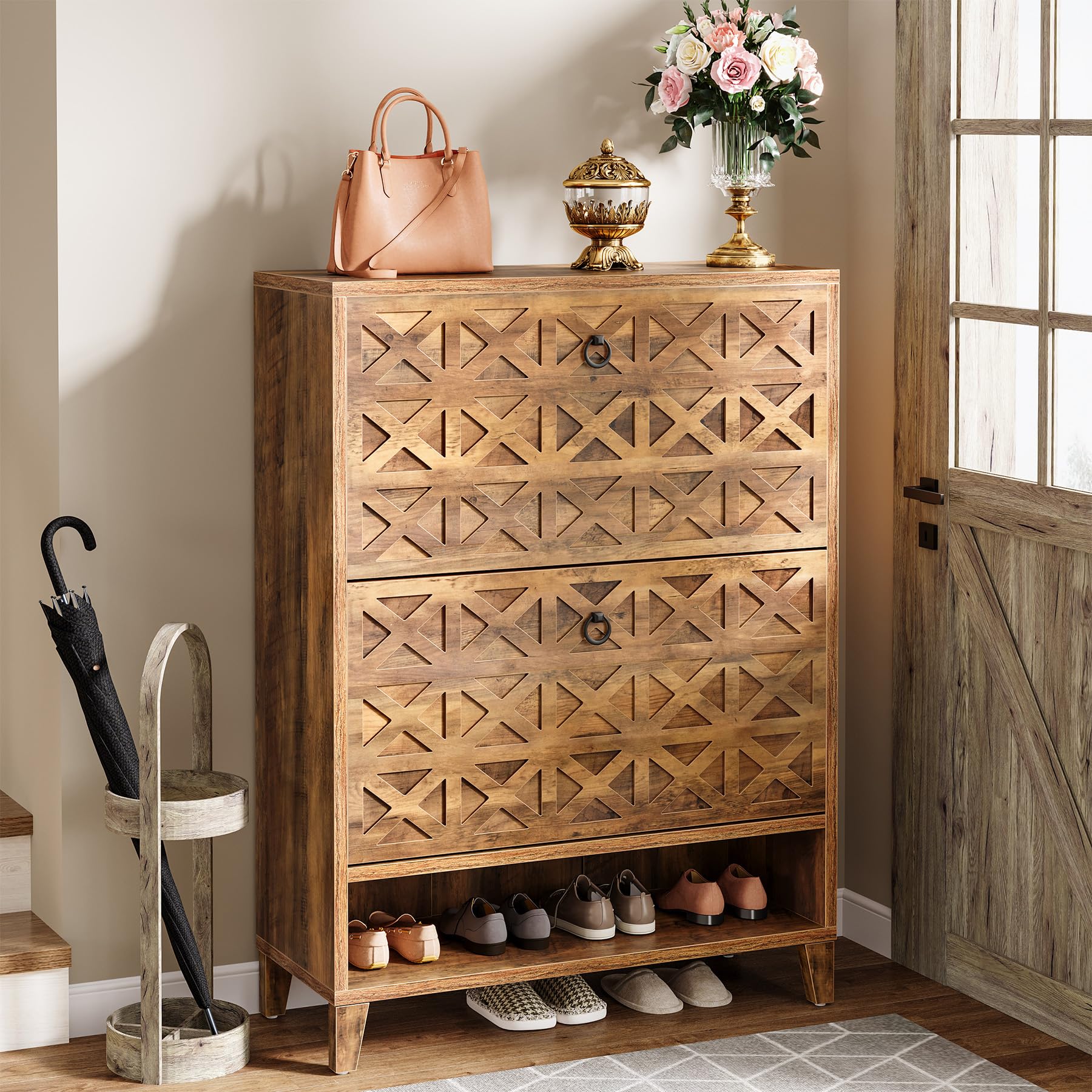 Tribesigns Scarpiera Con 2 Ante, 75 X 37 X 110 Cm, Scarpiera Per 25 Paia Di Scarpe In Legno Organizer Per Ingresso Corridoio Soggiorno Noce 88897919