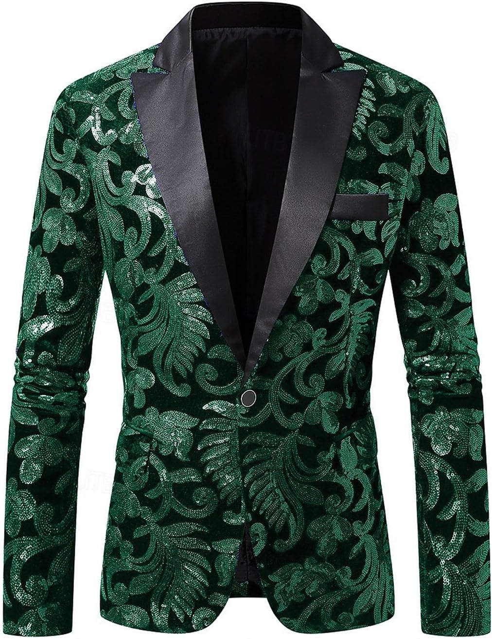 VENNYNG Boys Blazer with Floral Sequins 1-Button Notch Lapel Sparkly Jacket Unique Design Party Performance Coat for Kids