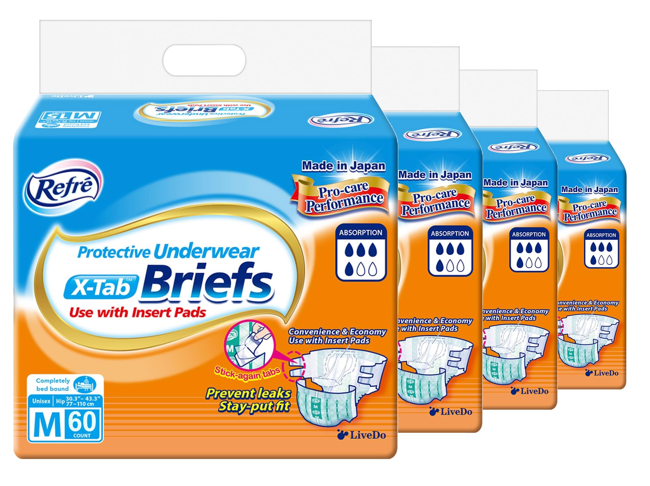 LivDryIncontinence Briefs, Leak Protection, Breathable Comfort with Tabs, Medium, 60 Count