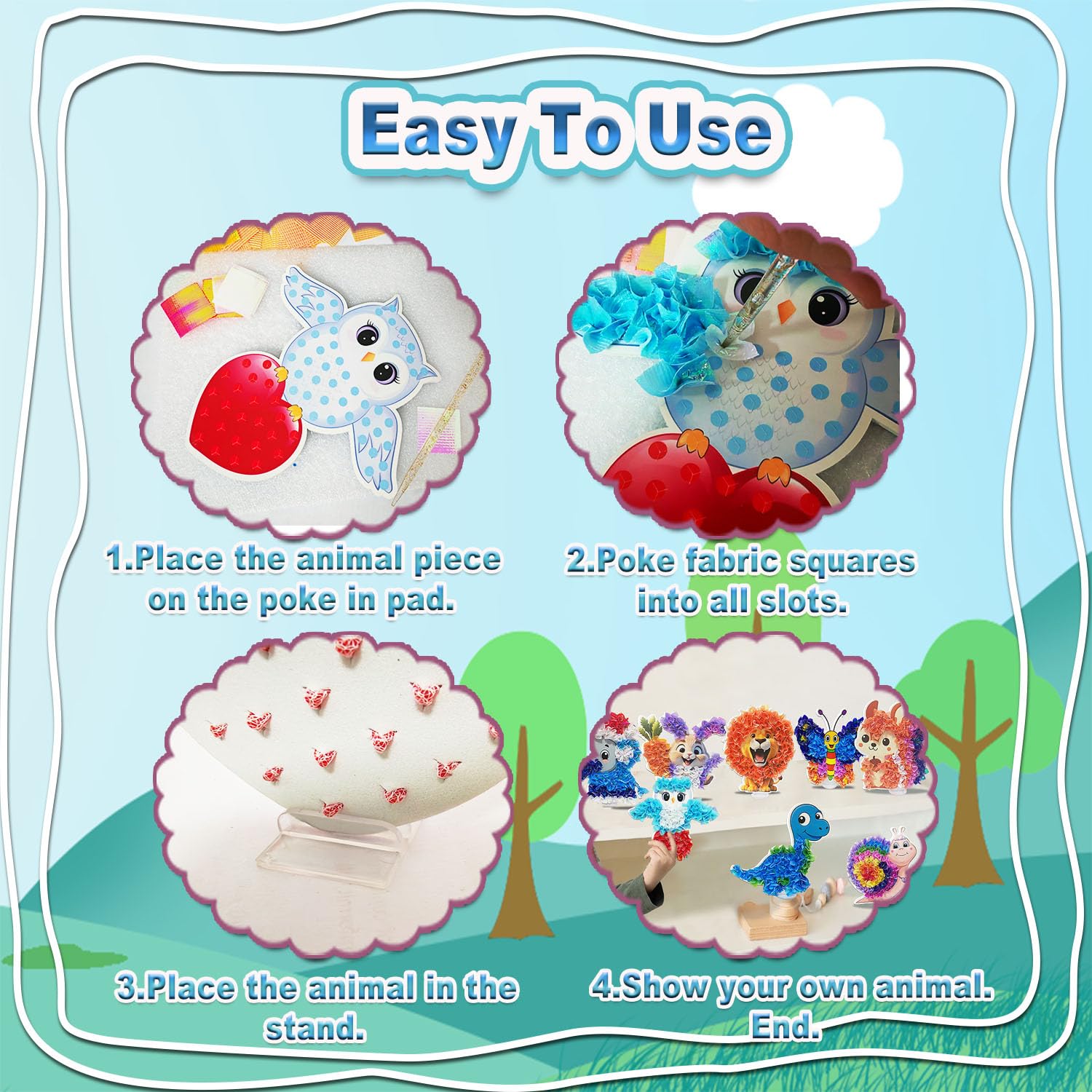 JRD&BS WINL Poke in Art for Kids Creative Craft Kit for Boy and Gifts Age 4-8 Year Old Educational Toys for Children Mess Free Art for Teen Fun Handicraft Activities DIY for 3-12 Yr Old(Land Animal) - Image 3