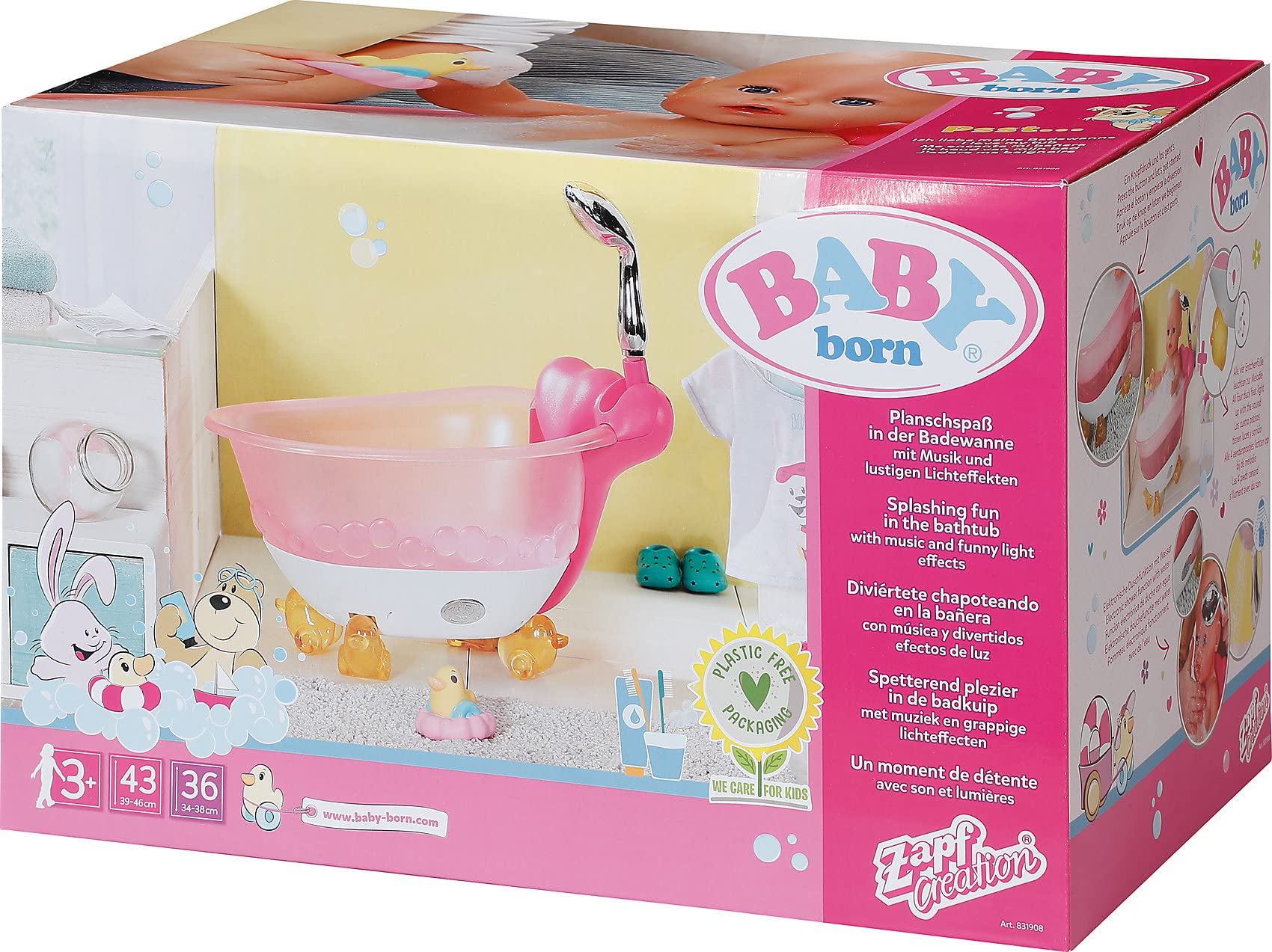 BABY born Bañera con almohada en forma de corazón, Para manos pequeñas, Promueve la empatía y las habilidades sociales, Para niños a partir de 3 años, Incluye patito de goma