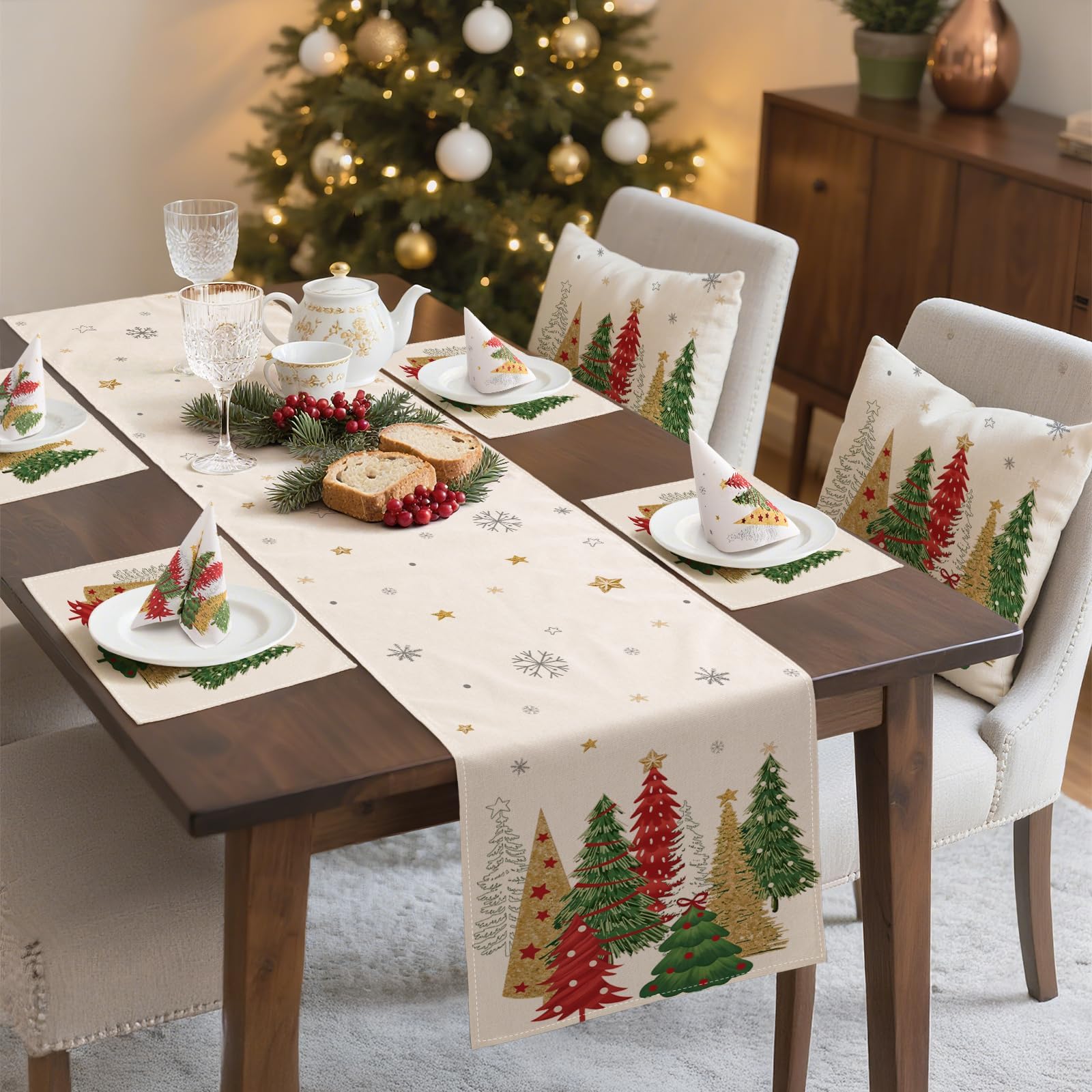 ZWJD Christmas Table Decoration Set, 1 x Table Runner (40 x 140 cm), 4 x Placemats & 1 x Pack of Paper Napkins (20 sheets) - Image 2