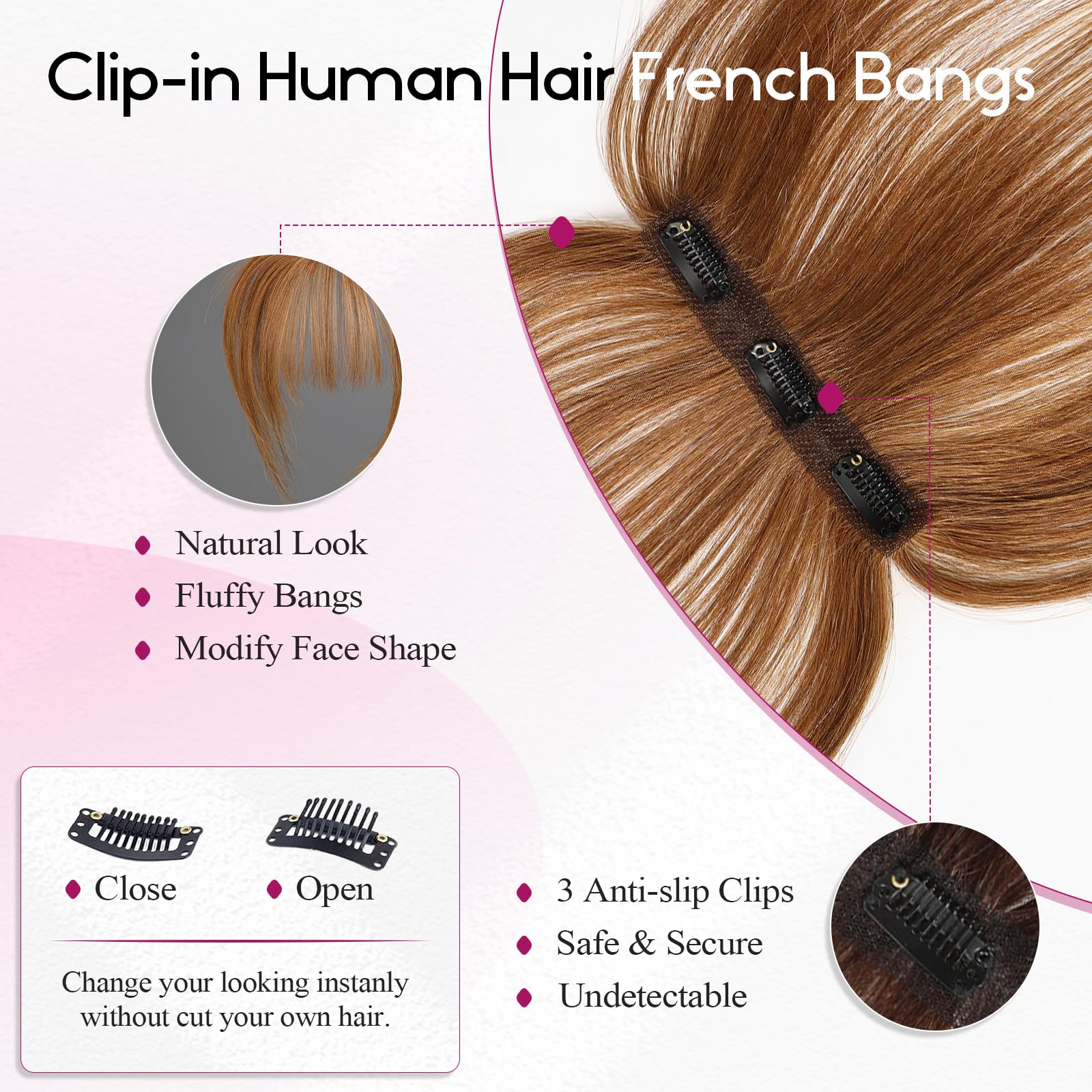 EMMOR Clip in Bangs, 100% Human Hair Bangs with 3 Non-slip Clips - Image 4