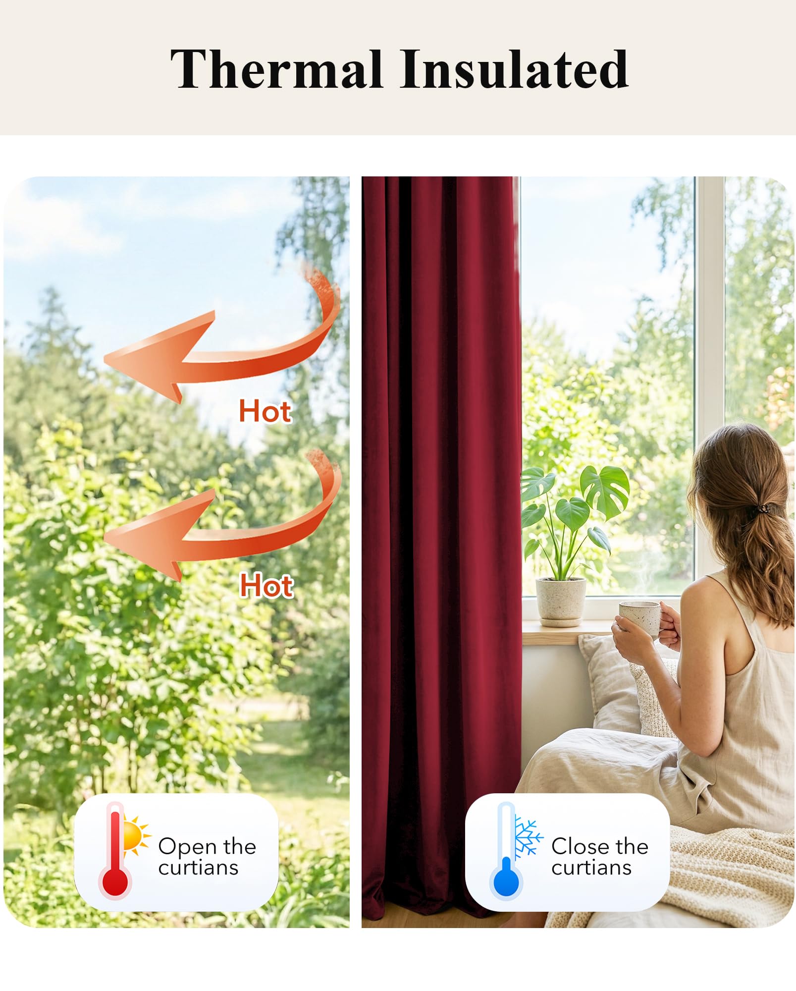 StangH Lot de 2 Panneaux de Rideaux en Velours Doux et épais – Rideaux décoratifs en Velours Doux et épais – Protection de l'intimité pour Chambre Principale et Halloween, 132,1 x 213,4 cm, Rouge