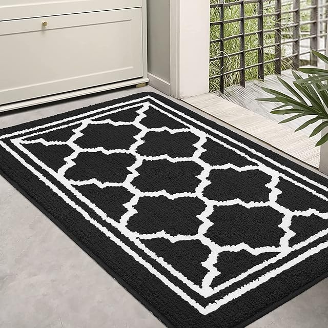 Homaxy Washable Door Mats Indoor, Dirt Trapper Mat Absorbent Non-Slip Low Profile Doormat for Entrance, Inside, Kitchen, Front Back Door, Pets and Dogs 50 x 80 cm, Black