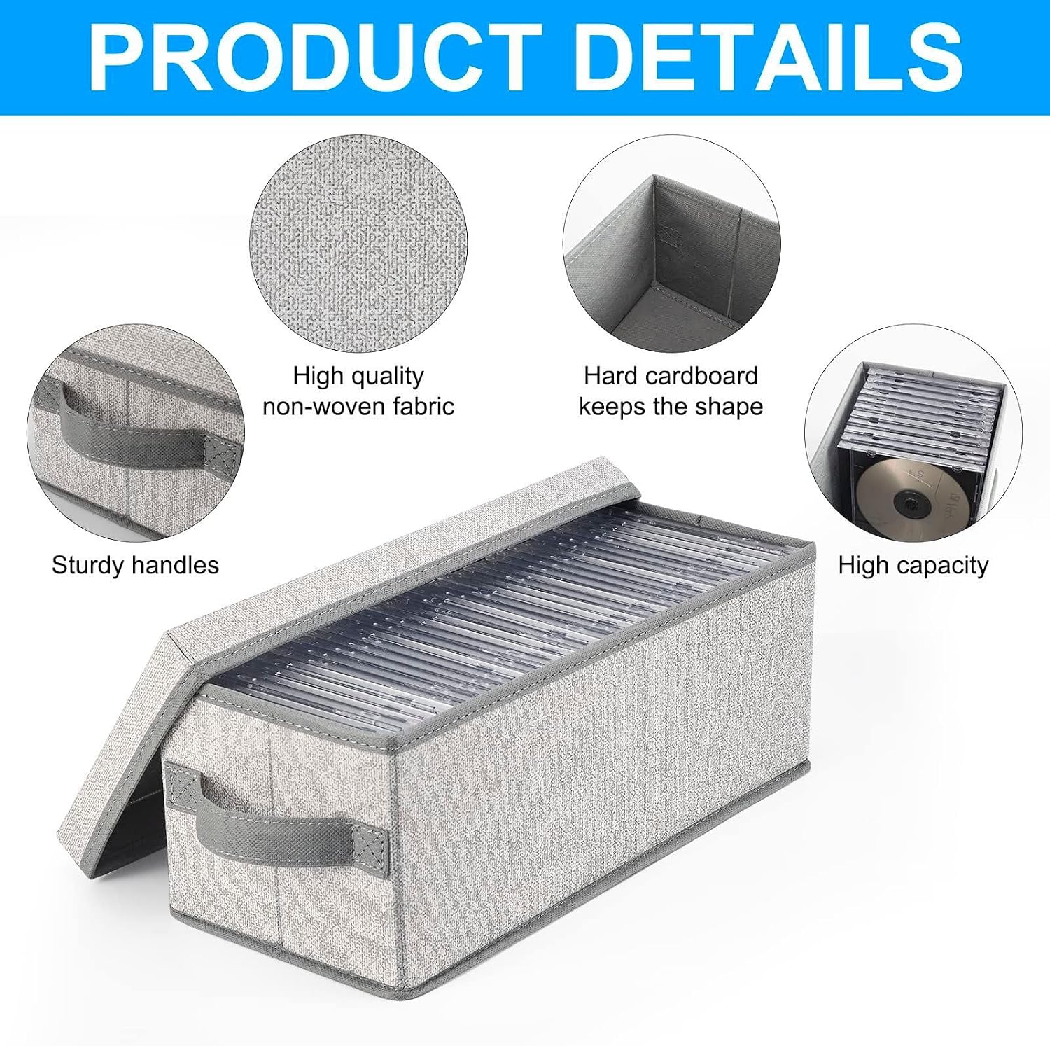 CD Storage Case 2 Pack, Large Capacity - 14.1" x 5.5" x 6.3", Each Case Holds 35 CDs (Total of 70 CDs), Protective Lid with Carrying Handles on Both Sides, White