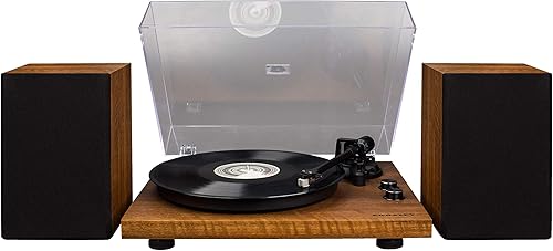 Crosley C62A-WA - Tocadiscos Bluetooth de vinilo de 2 velocidades con transmisión por correa con altavoces incluidos y amplificador integrado, nogal