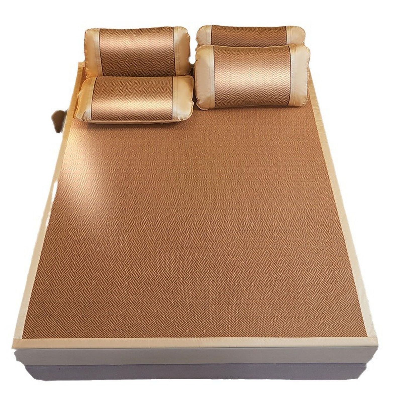 Foldable Summer Bed Mat, Foldable Double Sided Summer Cooling Mat Bamboo Rattan Ice Silk Bed Topper Multiple Sizes(200 * 220cm)