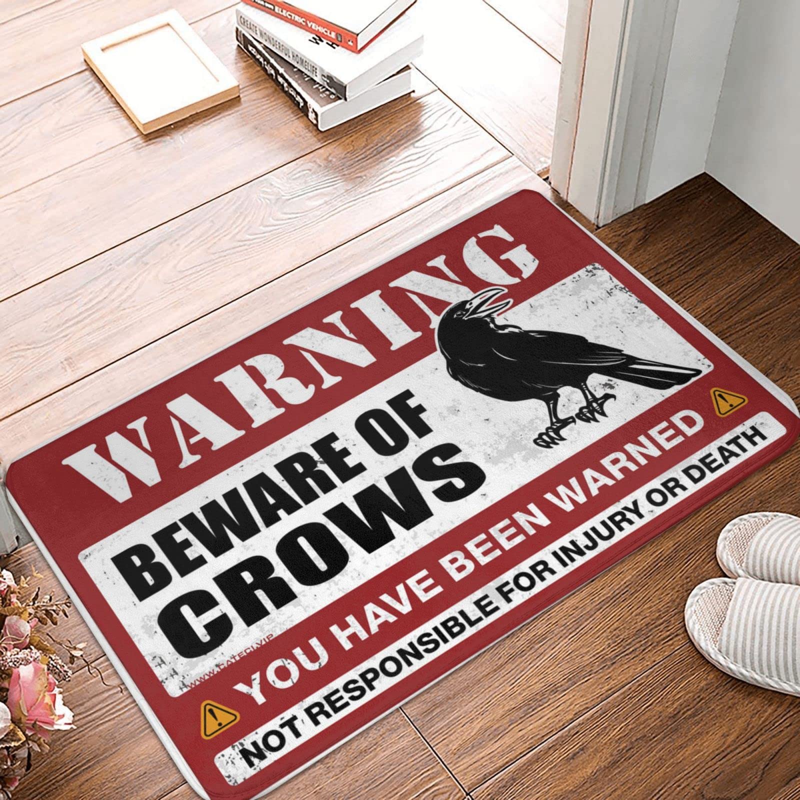 Jesienny dywanik pod drzwi 'Beware of Crows' wycieraczka wycieraczka zabawna na zewnątrz dekoracje plażowe do domu (65 x 90 cm)