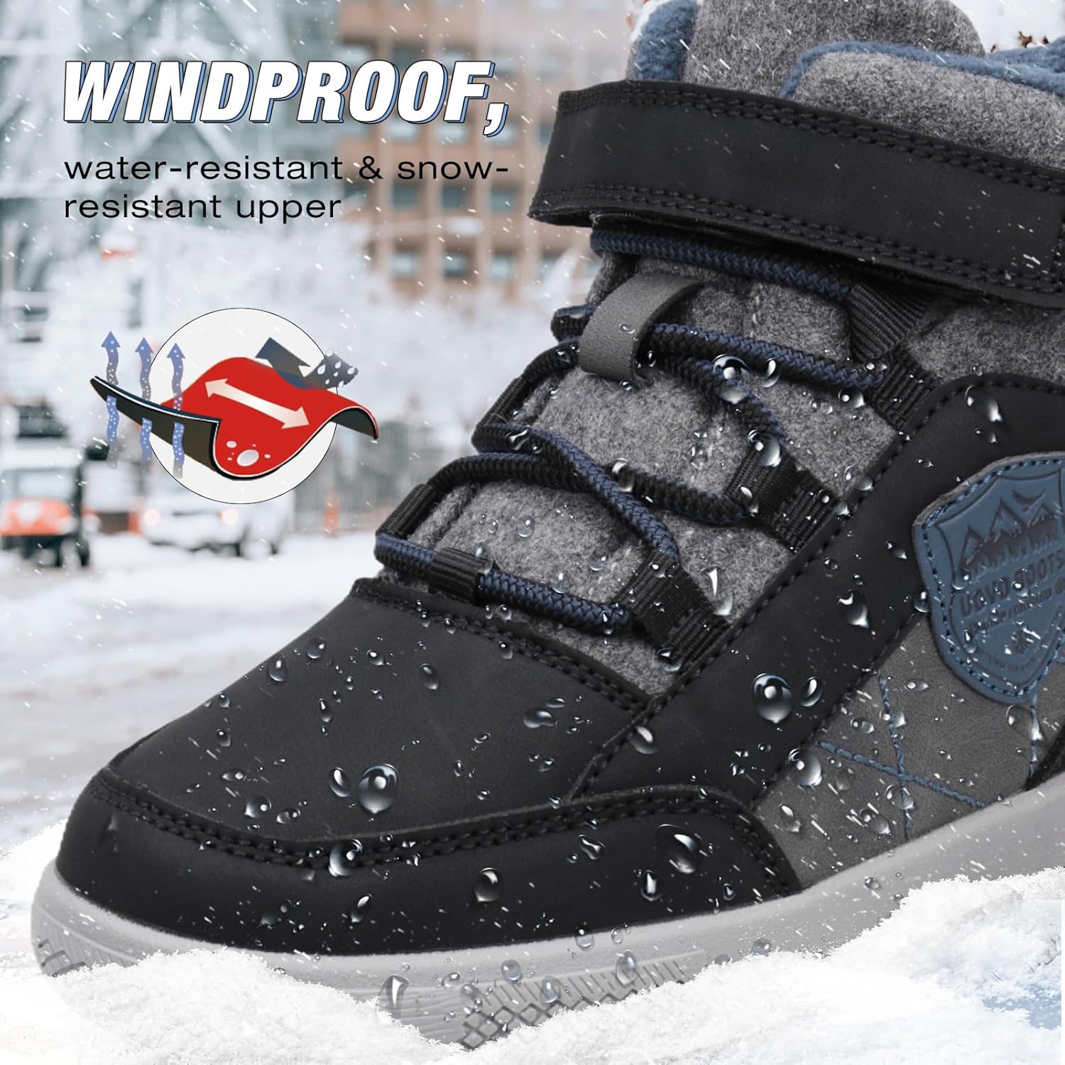 UOVO Boys Winter Boots Boys Snow Boots Shoes Kids Waterproof Sneakers Outdoor Winter Shoes Hi Top Non-Slip