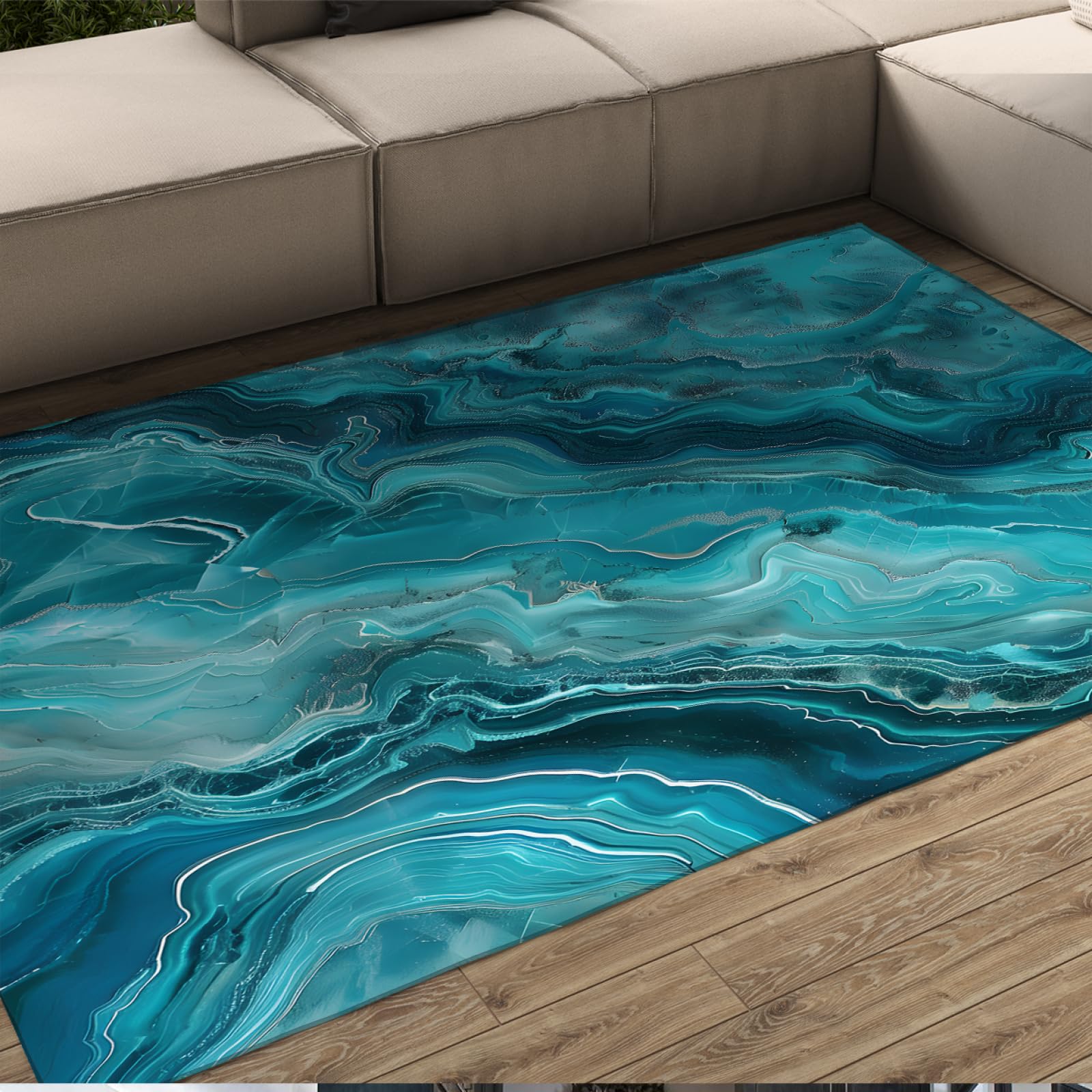 Tapis de couloir bleu moderne antidérapant et lavable pour entrée propre