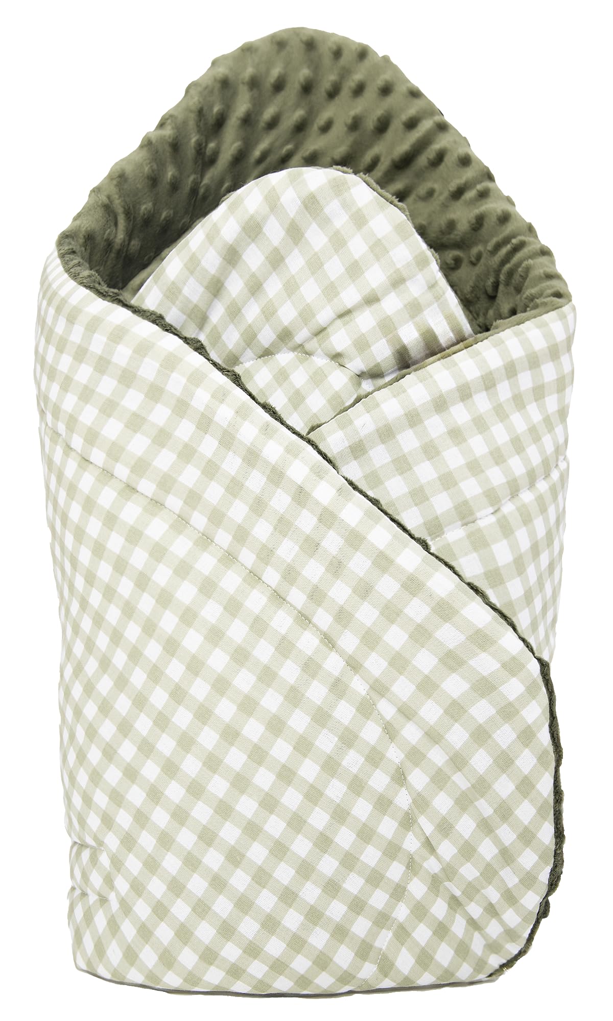 Medi Partners Einschlagdecke Steckkissen Minky 100% Baumwolle 75x75cm Babyhörnchen doppelseitig weich ganzjährig multifunktional antiallergisch Babys (Kariert mit olivfarbenem Minky)