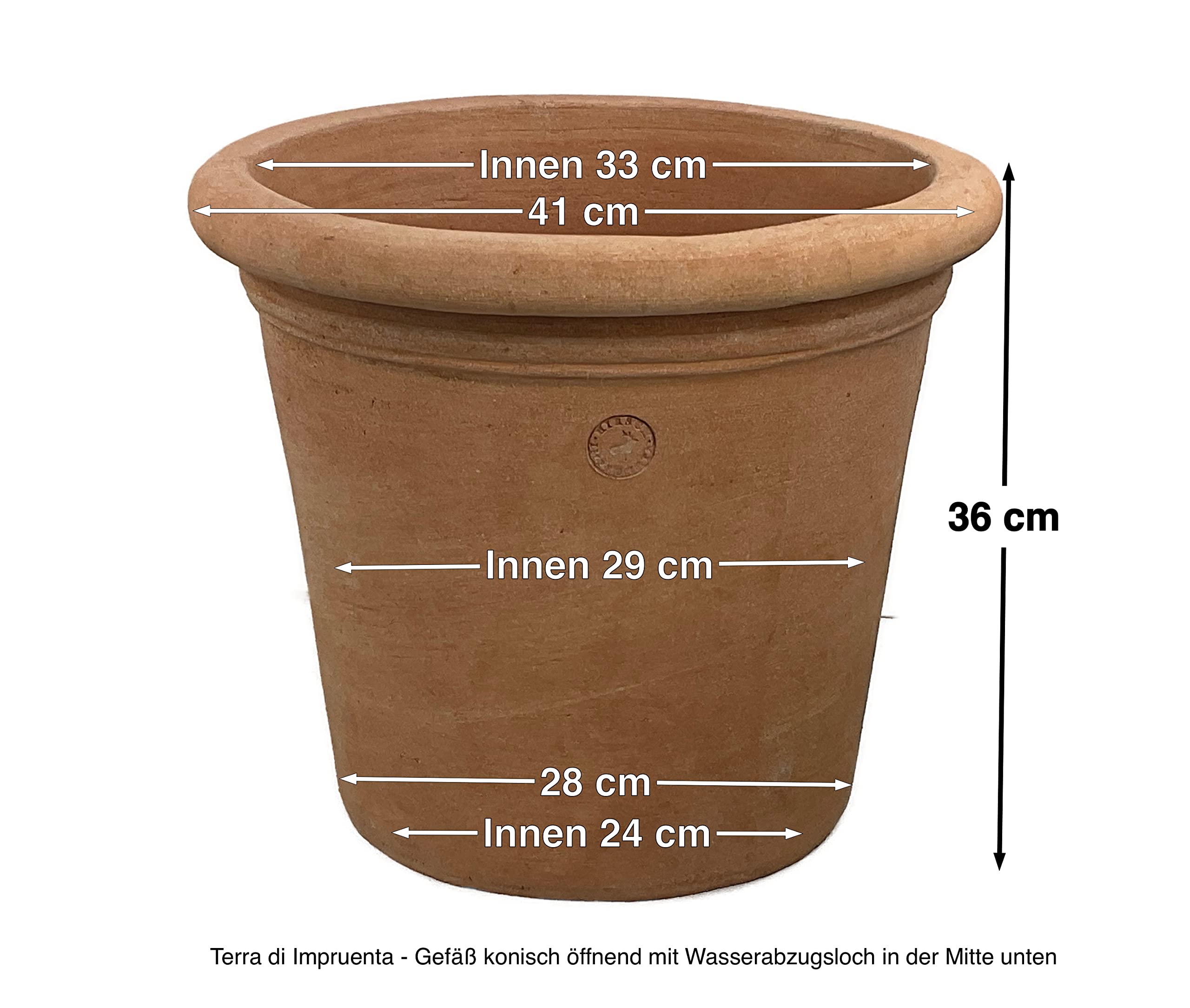 Hirsch Terracotta Vaso ohne Dekoration Ø 40 cm Terra di Impruneta Stabiler Blumentopf Übertopf mit sicherer Standfläche