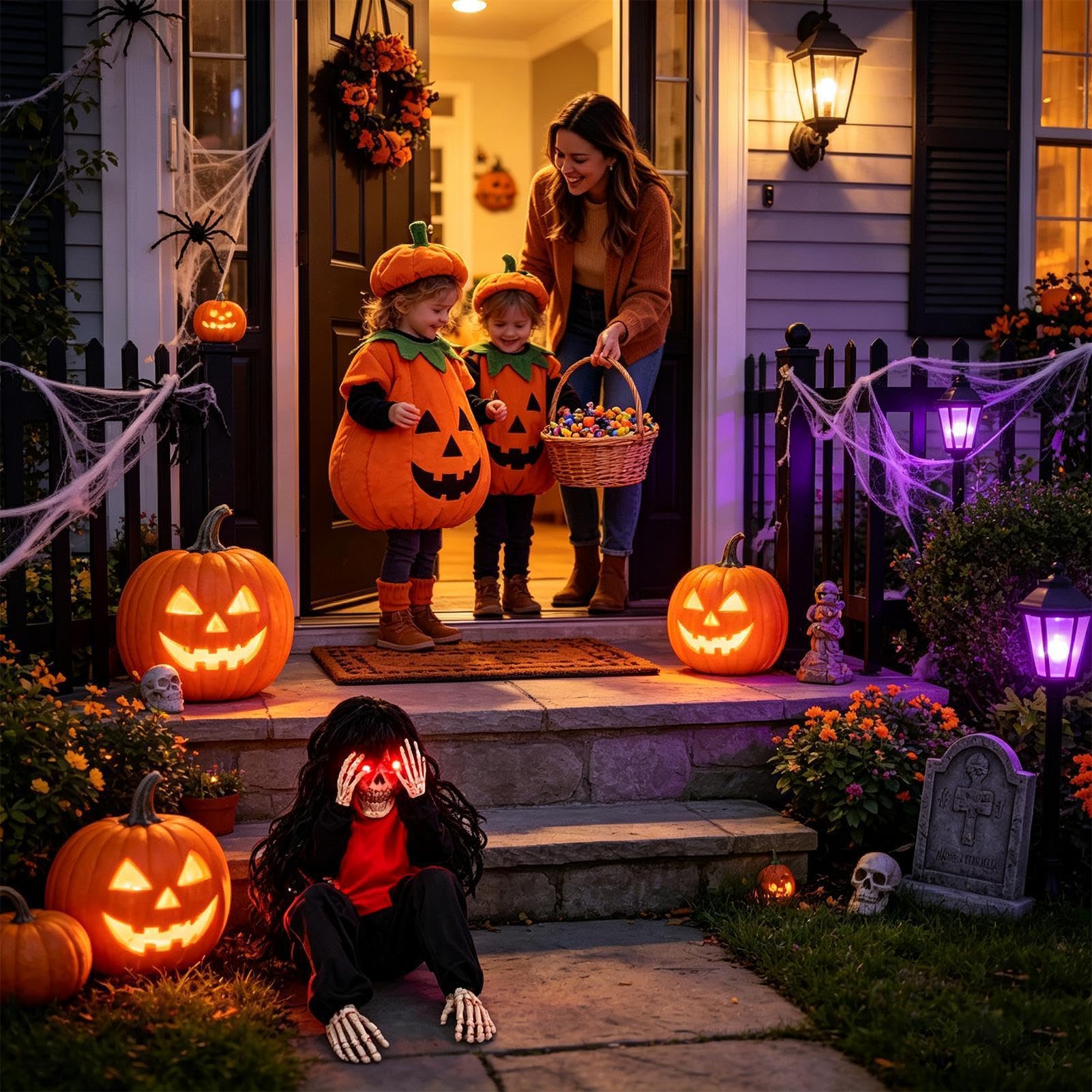 Decorazione Scheletro Halloween Pianto Attivato Dal Suono Con Capelli Lunghi | Decorazione Gotica Per Casa E Regali Di Festa Per Casa Infestata Cortile Esterno Cimitero Bar Ingresso Soggiorno Festa