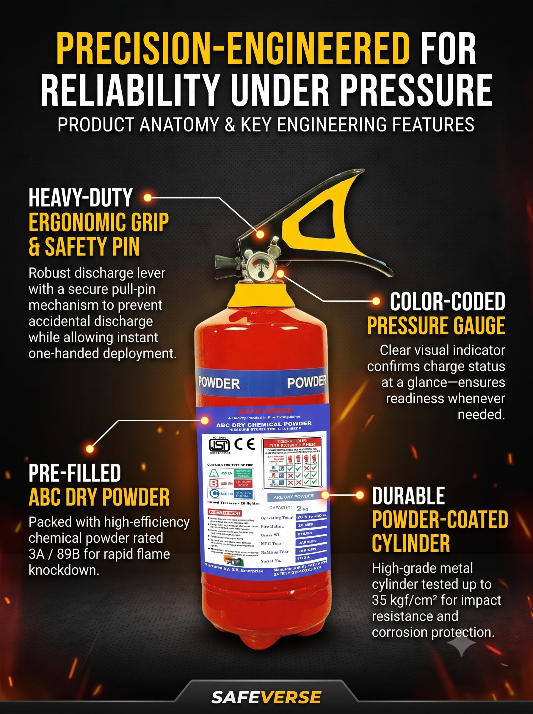 ABC Dry Powder Fire Extinguisher - ISI, ISO, CE Certified -11