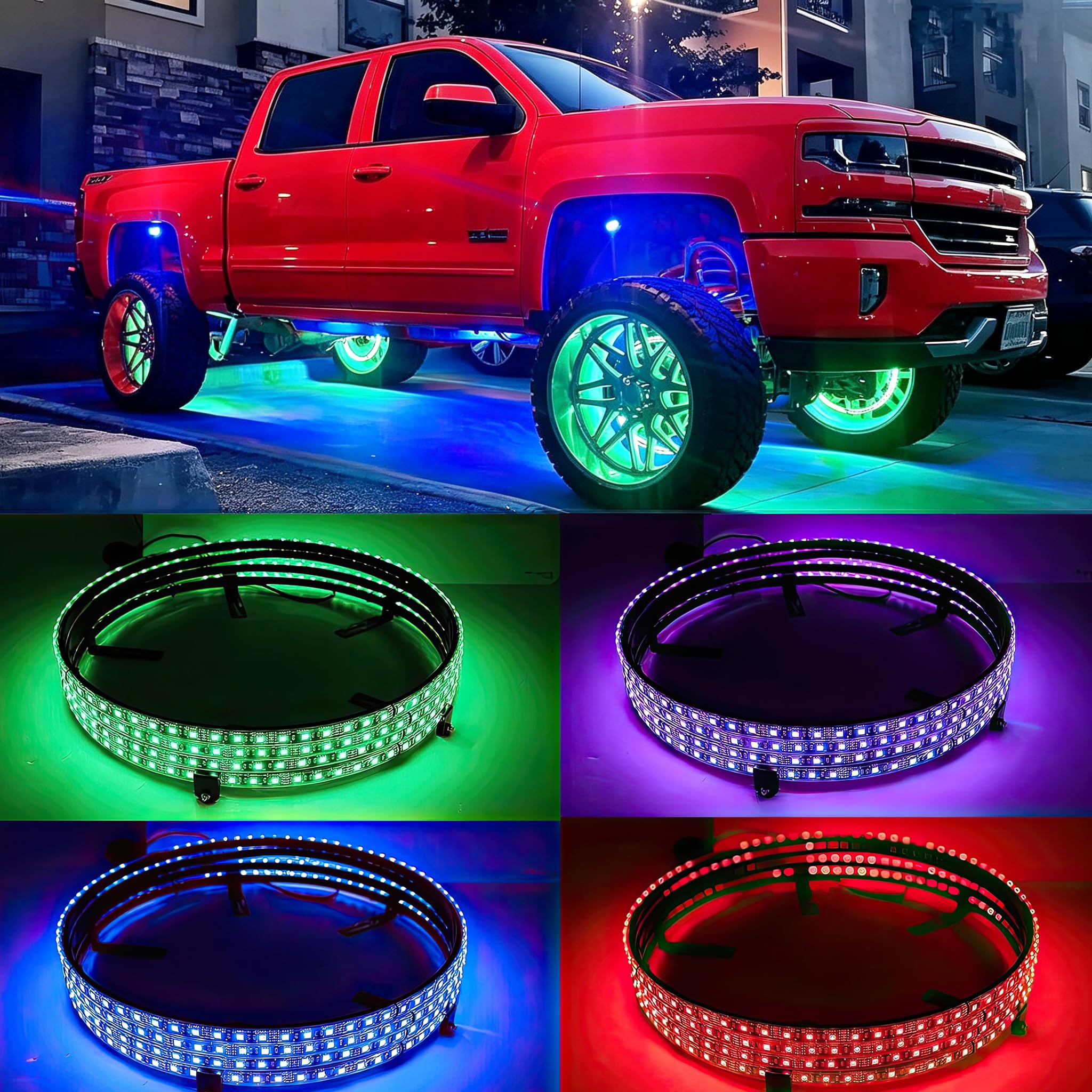 DREAMOTOR 4PCS 15.5" RGB LED Wheel Lights for Truck, Rim Lights for Trucks