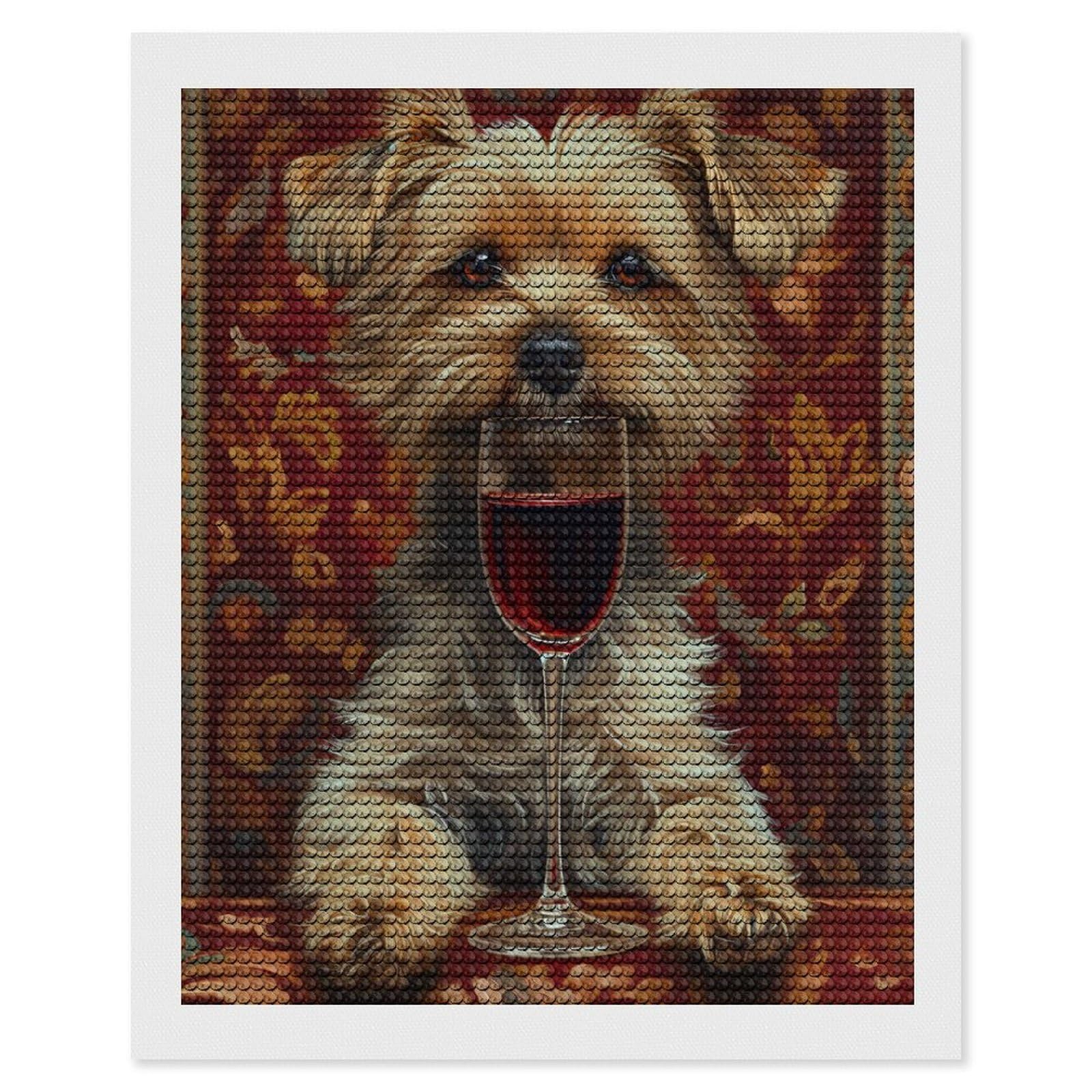 Junmoney Terrier Dog Drinks Wine Diamond Art Kit 16"x20", Bedroom Decor, Adhesive Canvas, Full Kit Included, Thoughtful Present, Birthday Gift