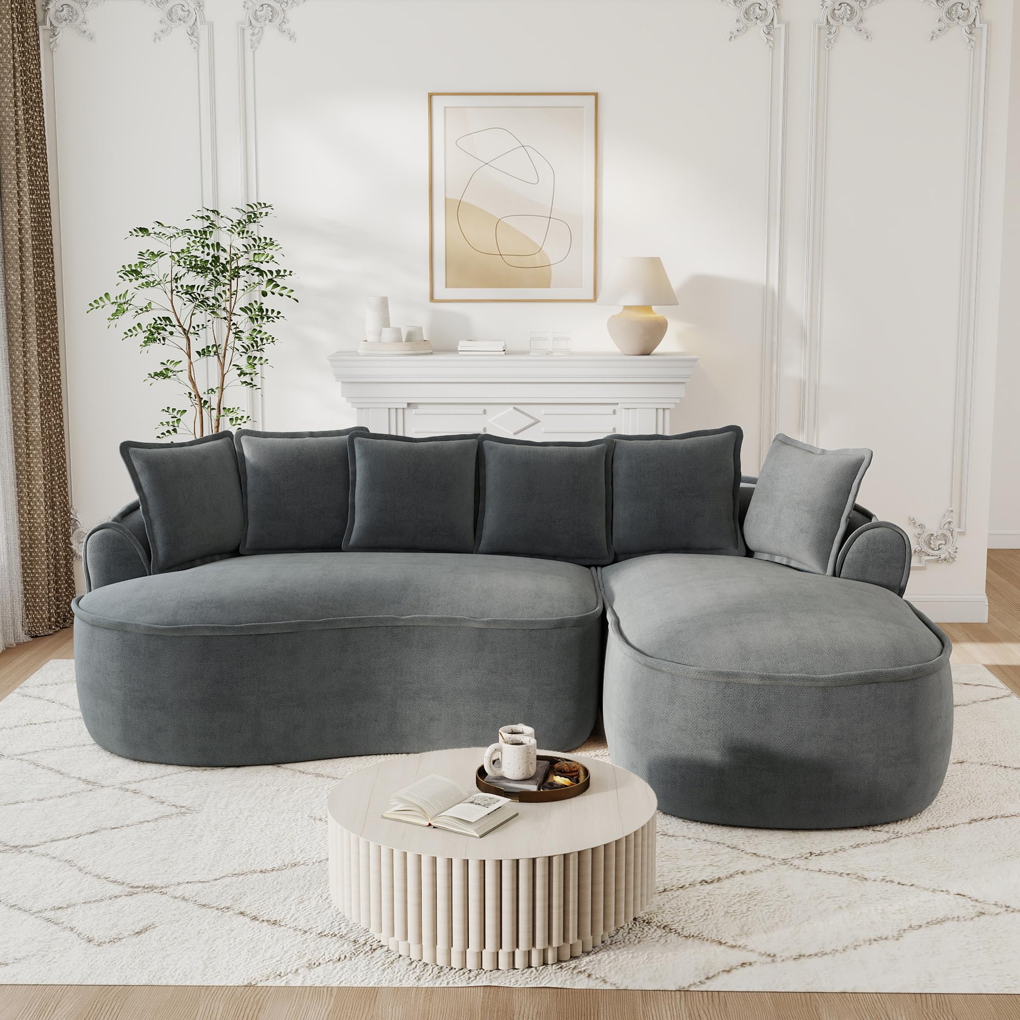 Bladez Frameless - Sofá modular de esquina en forma de L de chenilla, asiento extra profundo y chaise longue, sofá de suelo sin montaje, sofá curvo para salón (gris, 3 plazas
