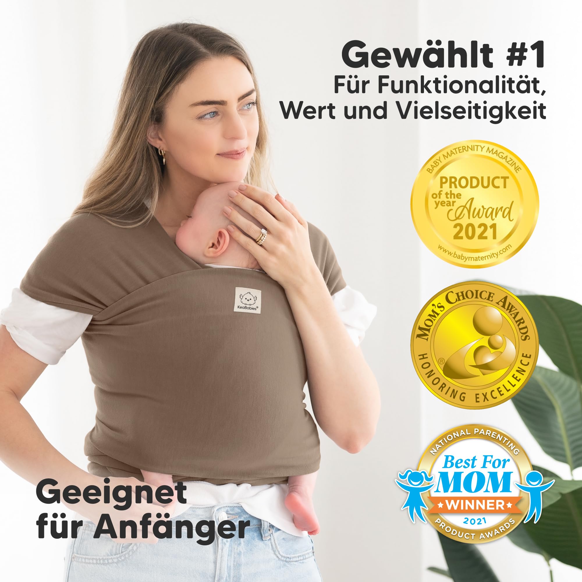 KeaBabies Babytrage Ab Geburt - Atmungsaktive Babytragetücher, Babytrage Neugeborene Ab Geburt, Babytuch Tragetuch Baby Neugeborene, Kleinkind Handfreie Baby Carrier (Saddle Brown)