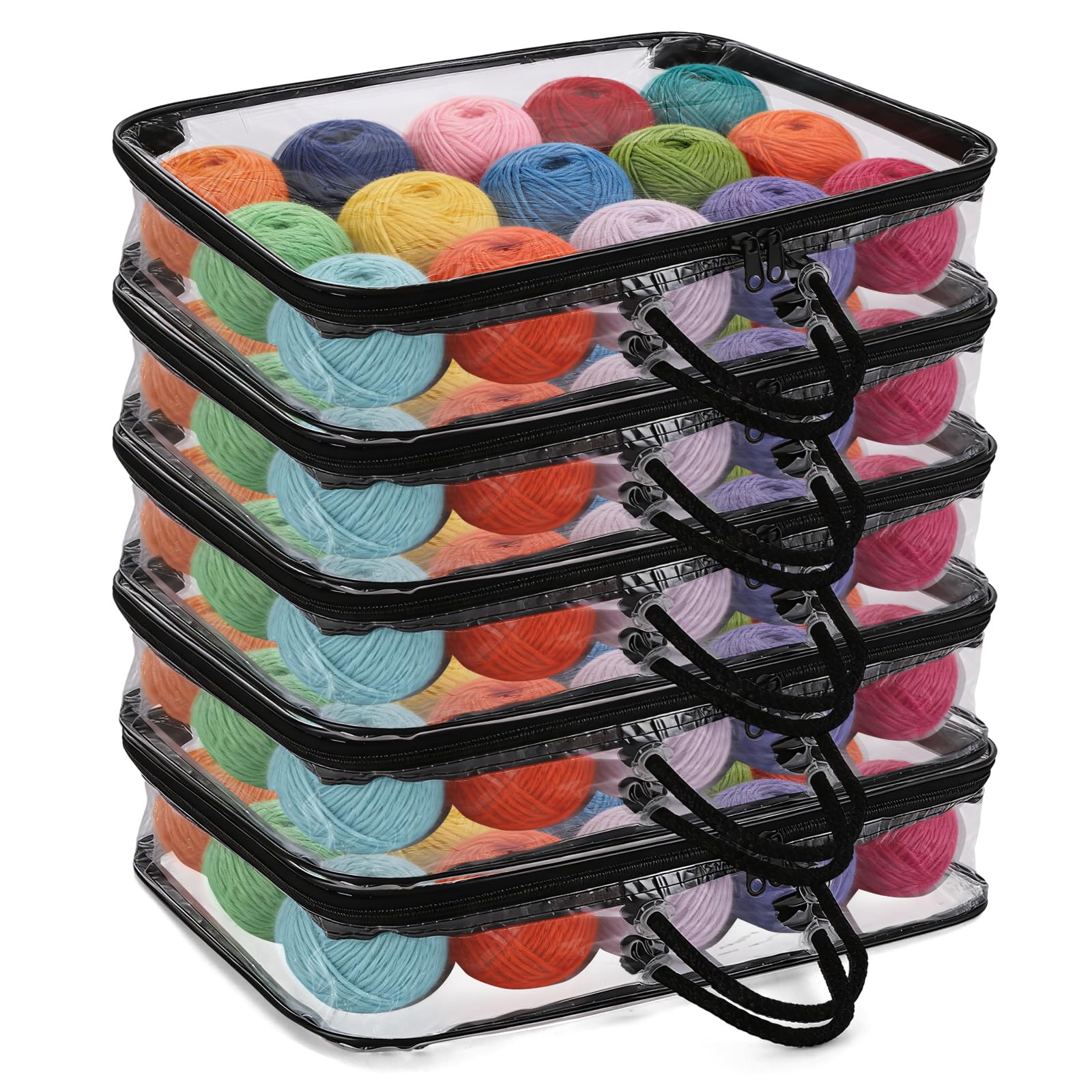 MEIDIV 5pcs Clear Yarn Storage Organiser Bag, 40x30x10CM Waterproof Wool Storage Bag, Portable Clear PVC Bags with Zips for Yarn, Wool, Knitting, Crochet, Toy