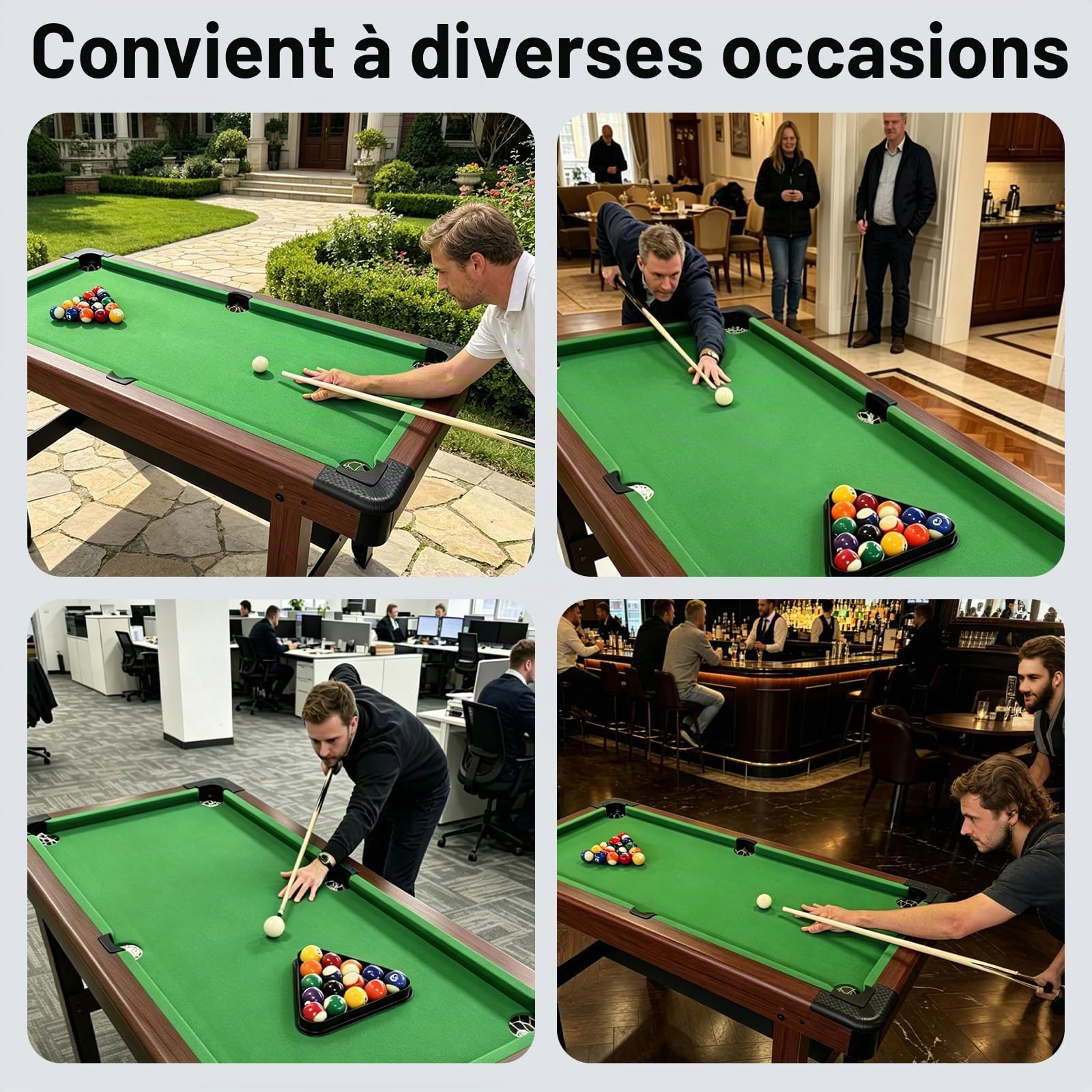 Table de billard FCOUMY de 1,22 m, table de billard en bois avec 16 balles, 2 queues, 2 craies, support à triangles et brosse, set de table de snooker pour enfants et adultes