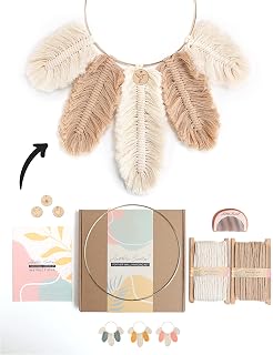 DIY Macrame Kit, Feather Dream Catcher Wall Hanging Kits for Teens & Adult Beginners, Craft Supplies for Boho Art Project-Macrame Cord, Gold Hoop, Accessories & Instructions (Khaki)