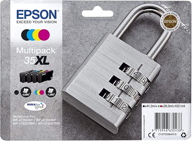 Genuine Printer Cartridges for Epson Workforce Pro WF-4720, WF-4725, WF-4730, WF-4740 including Ballpoint Pen (XL Multipack)