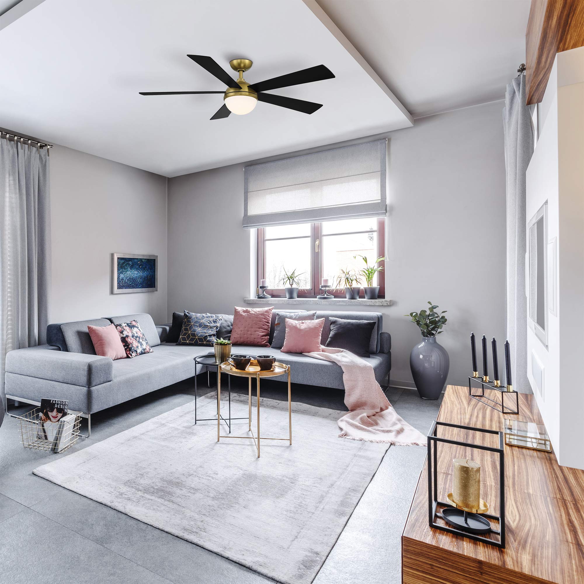 WAC Lighting Eclipse 5-Blade Aluminum Smart Ceiling Fan in Brass Matte Black — view 8