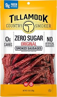 Tillamook Country Smoker Zero Sugar Keto Smoked Sausages Original 10oz - High Protein, Carb-Free Snack Sticks
