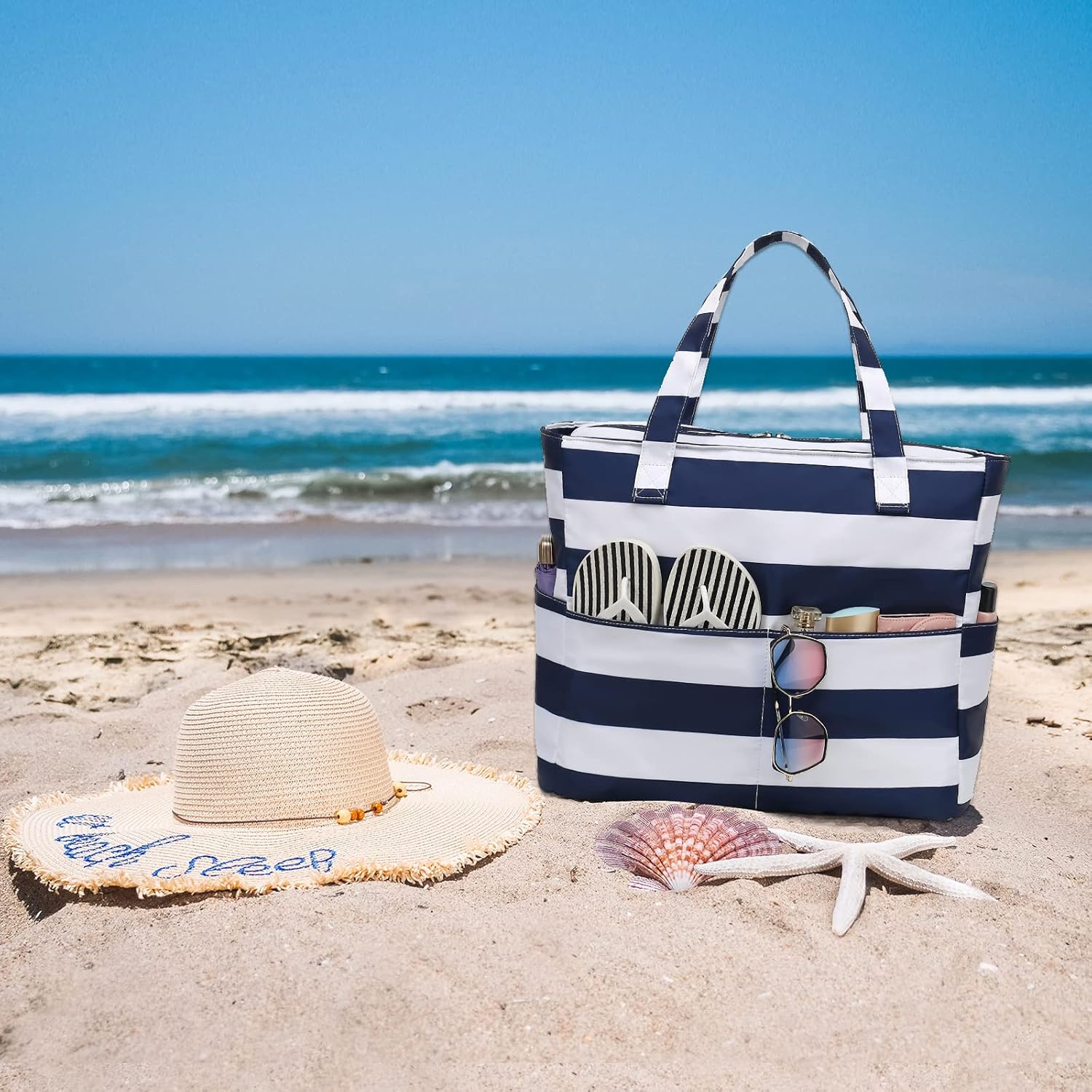 Bluboon Beach Bags for Women, Large Waterproof Tote Bag With Wet Compartment for Pool Weekender Travel Gym - Image 3