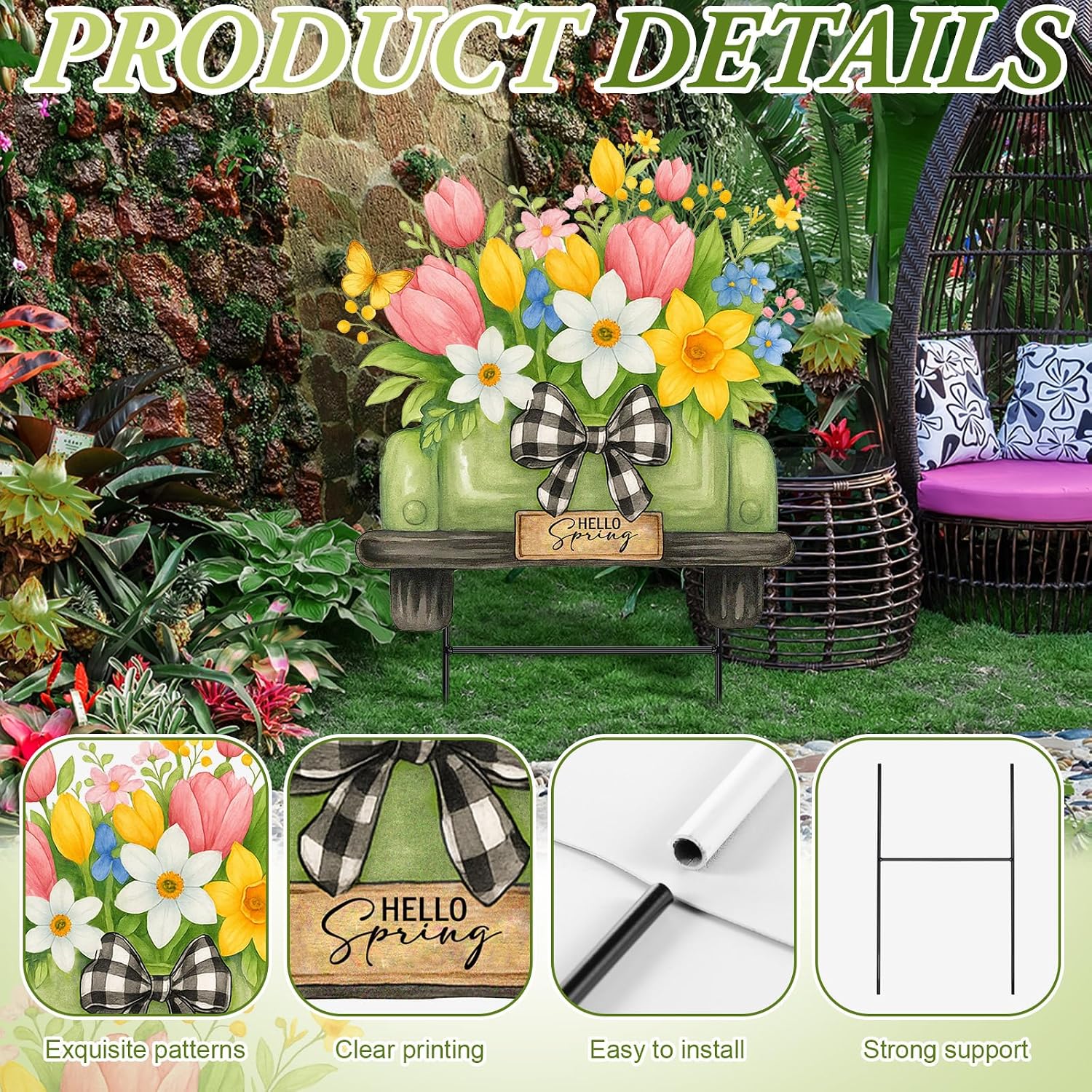 Weysat Spring Yard Sign 15.7 Inch Tulip Metal Decoration Outdoor Spring Decoration for Home Outdoor Truck Yard Decor with Stakes Waterproof for Home Garden Patio Lawn Party Walkway Decor
