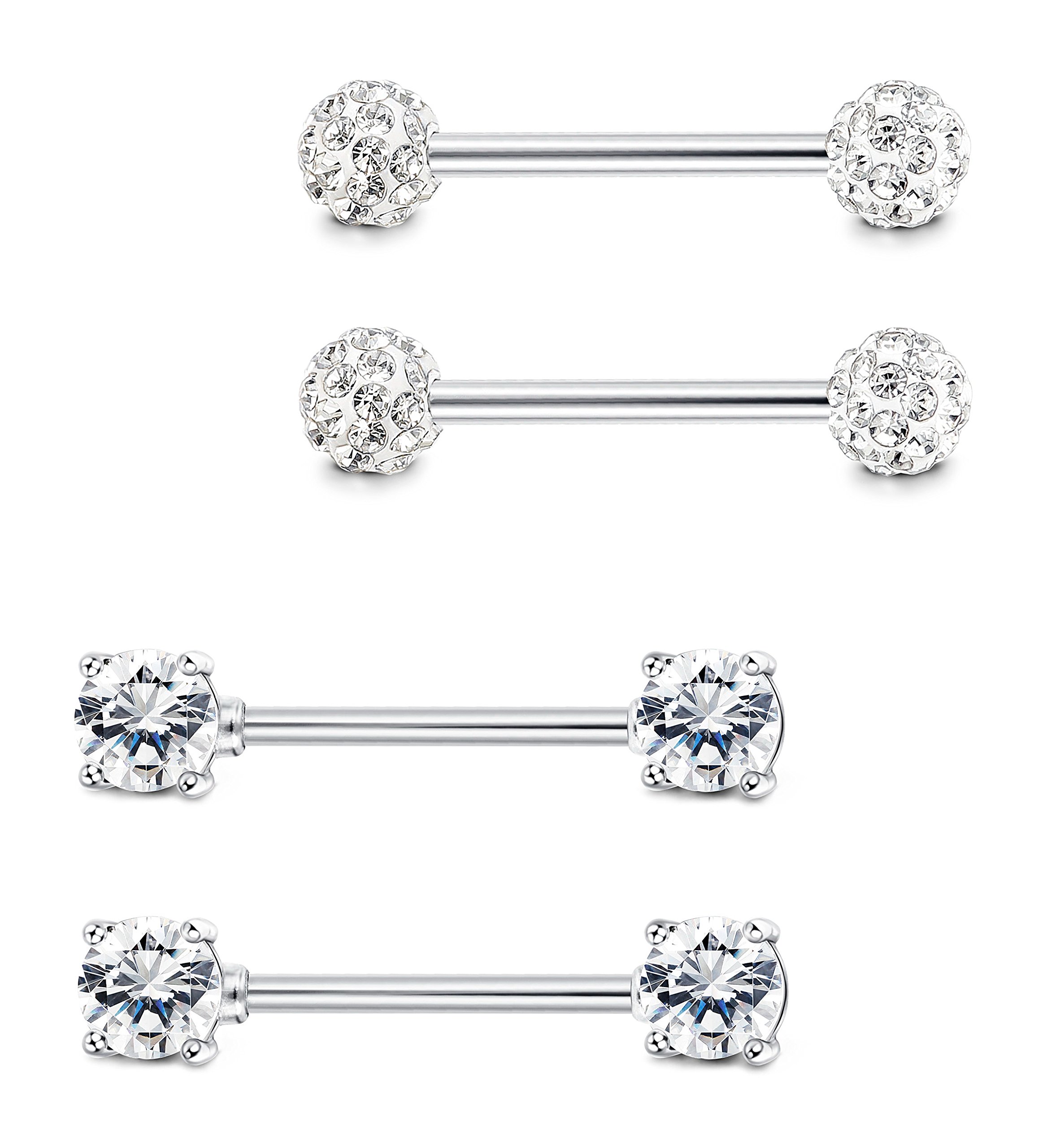 Body Jewelry Novelty & More Ruifan 16G 9/16Inch Crystal Ball Nipple Tongue Tongue Shield Rings