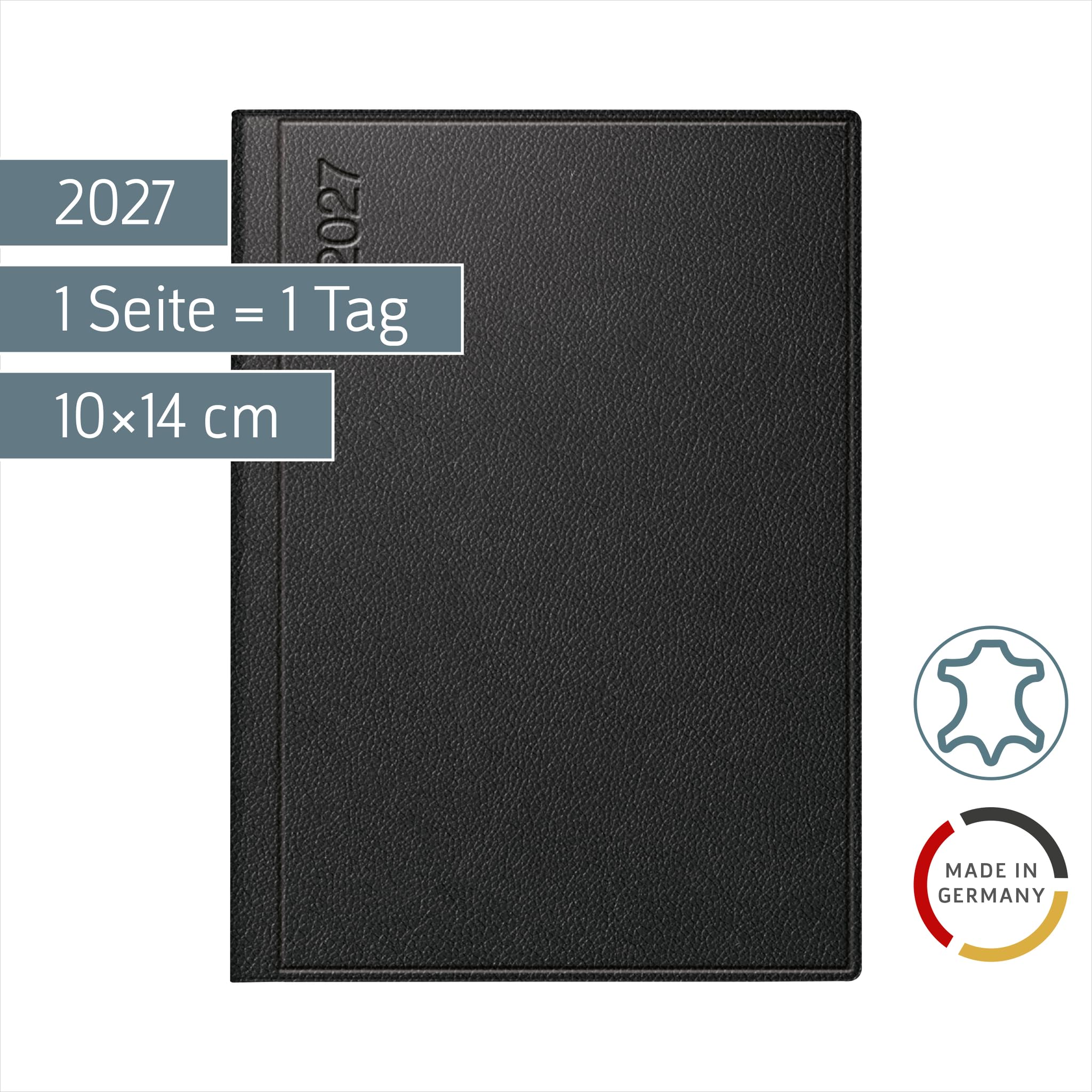 rido/idé Taschenkalender Mod. Technik III 2027 | A6, Leder, schwarz
