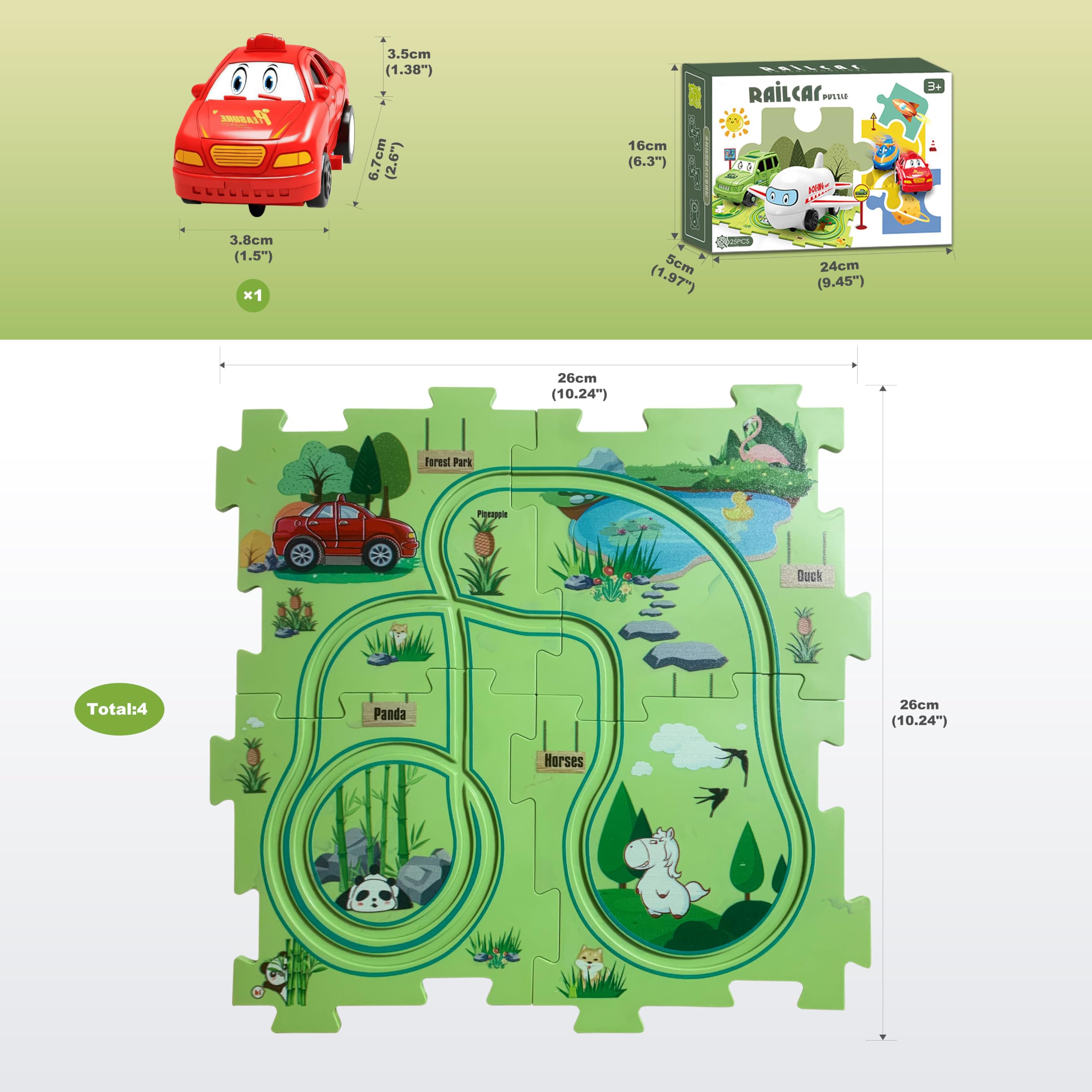 LIHBCAIYI Puzzle Track Car Play Set for Kids Ages 3-6,Toddler Toys Rail Car 5PCS Racer Puzzle Board for 3 Year Old Boy Girls,Toys for Ages 3-5 4-6 Gifts